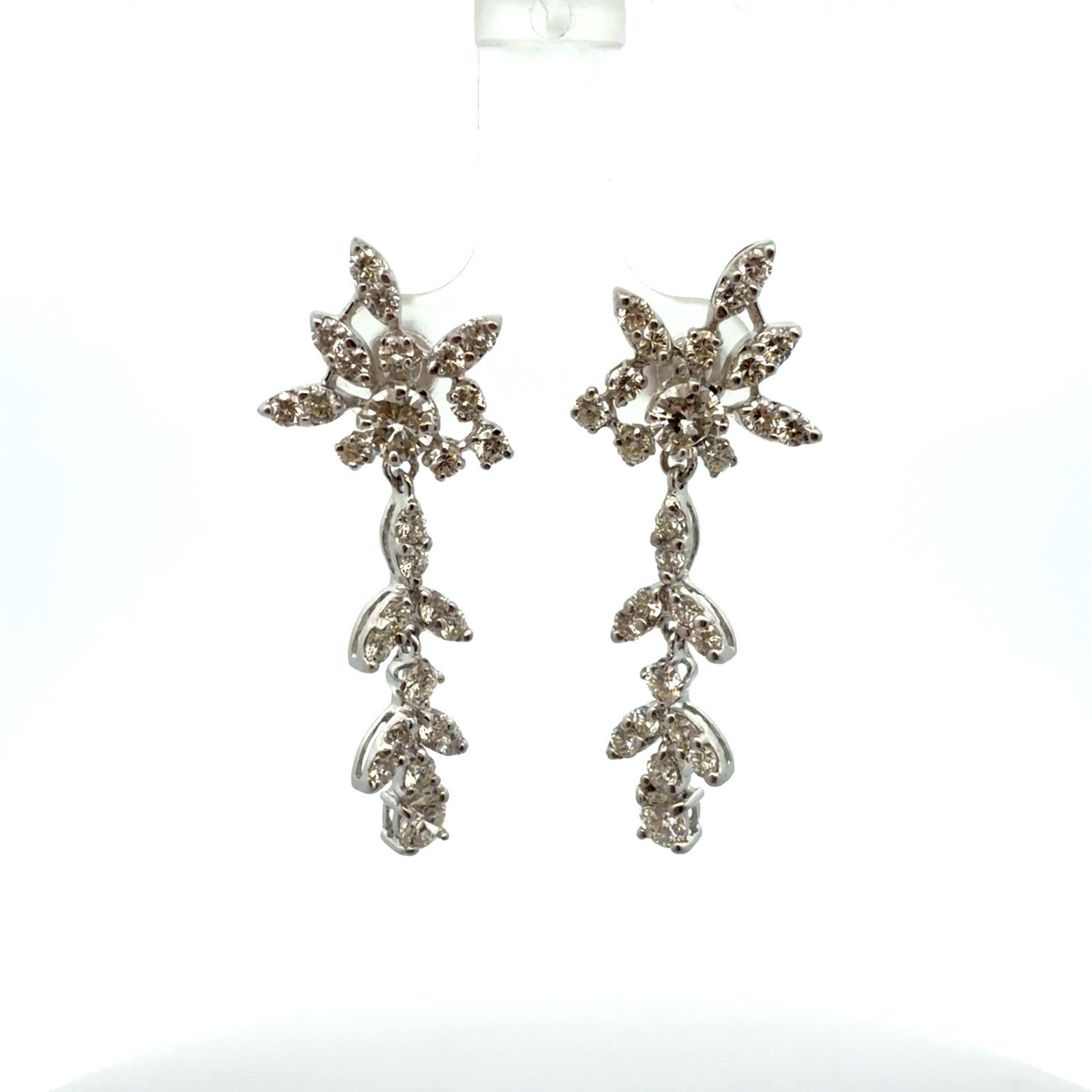 Vintage 14k White Gold 2.47ctw Diamond Floral Dangle Earrings0