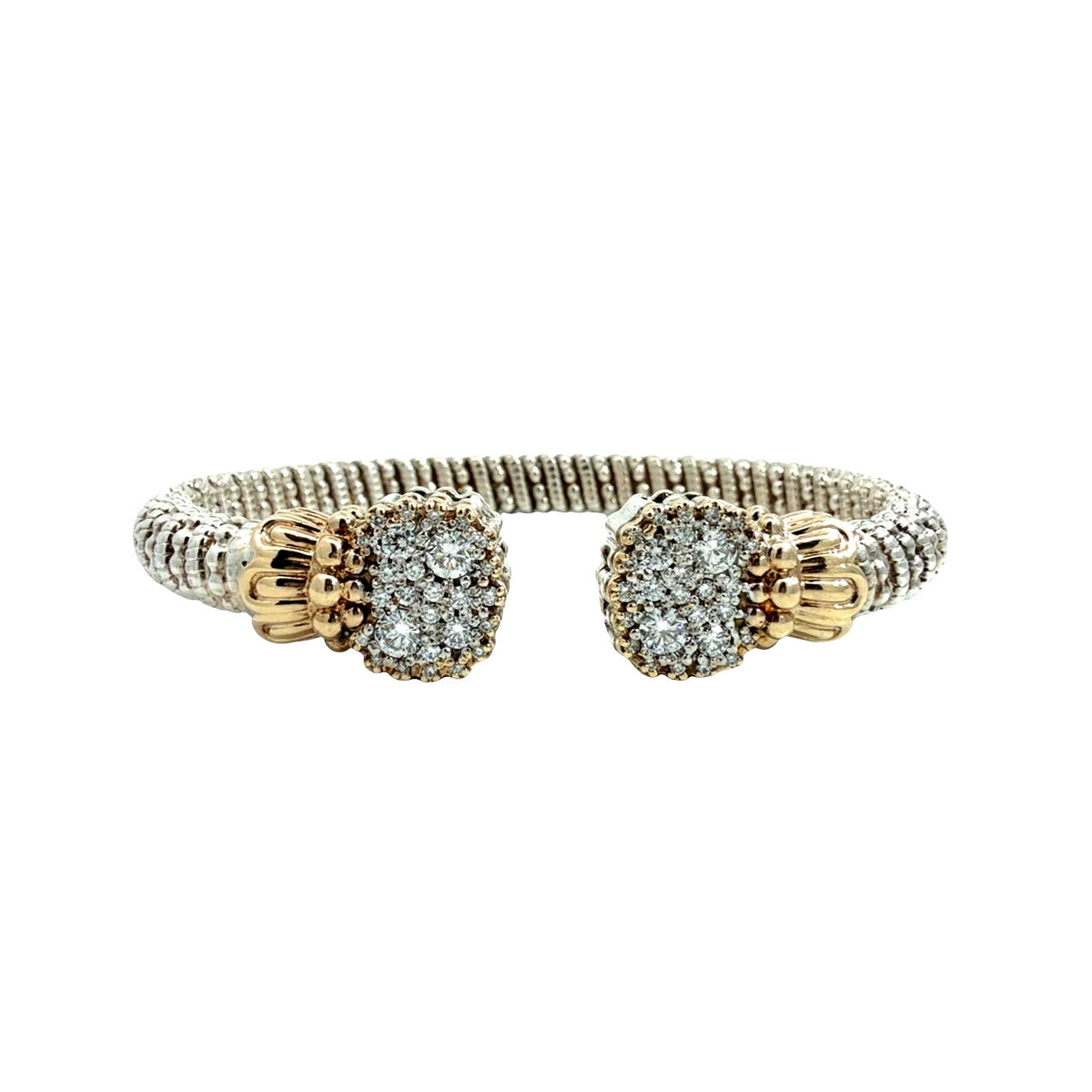 Vahan Sterling Silver 14k Yellow Gold and 0.98cttw Diamond Moire Beaded Cuff0
