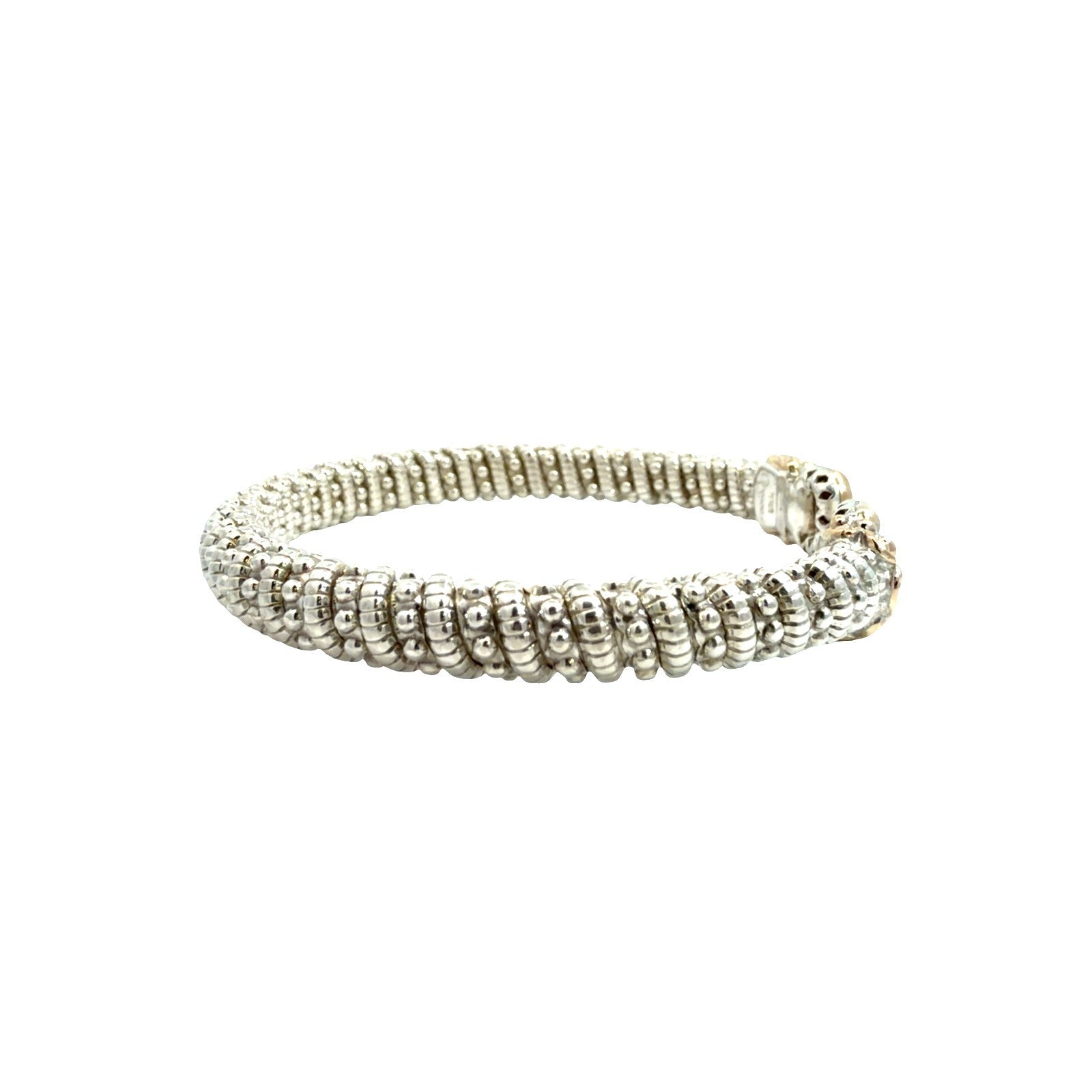 Vahan Sterling Silver and 0.05ctw Diamond Moiré Beaded Cuff Bracelet 6.5"0