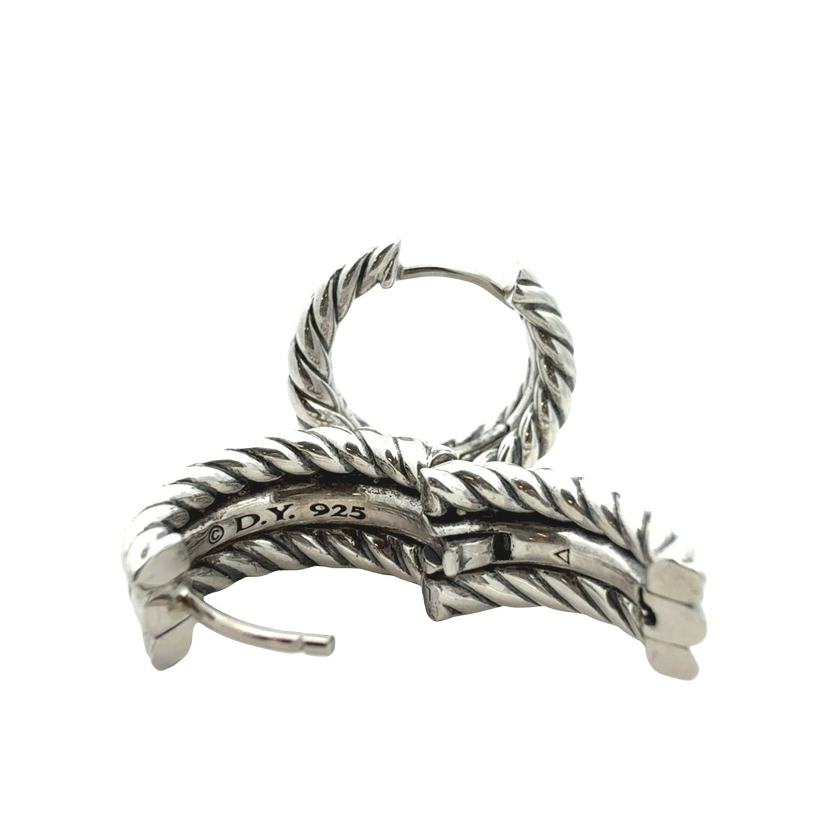 David Yurman Stax Sterling Silver 0.11cttw Diamond Cable Huggie Hoop Earrings6