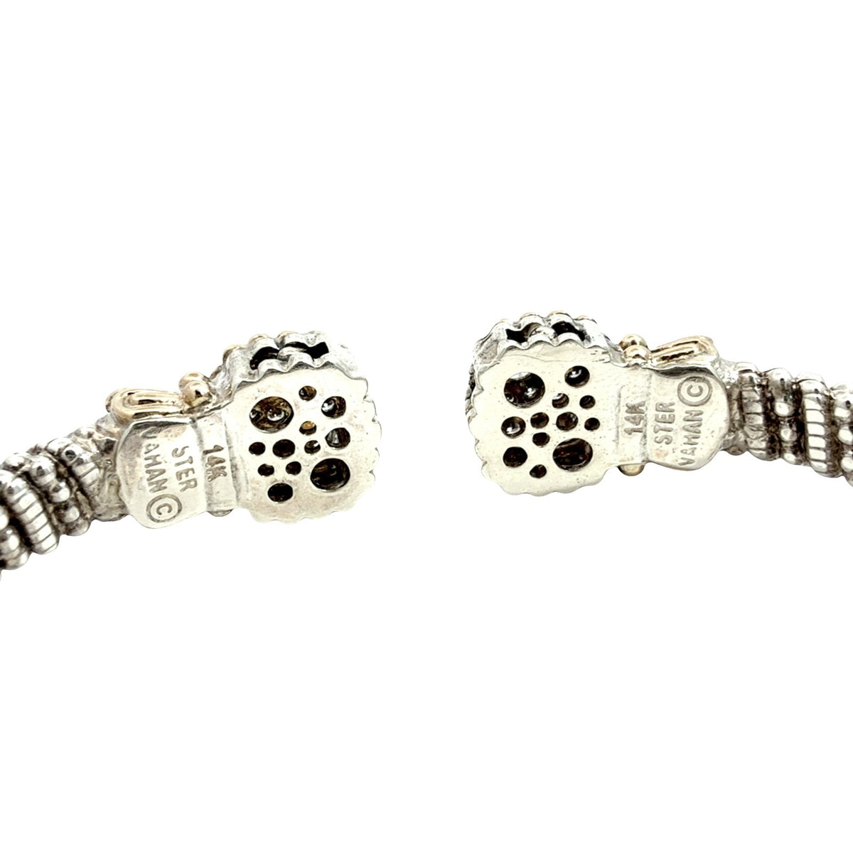 Vahan Sterling Silver 14k Yellow Gold and 0.98cttw Diamond Moire Beaded Cuff6