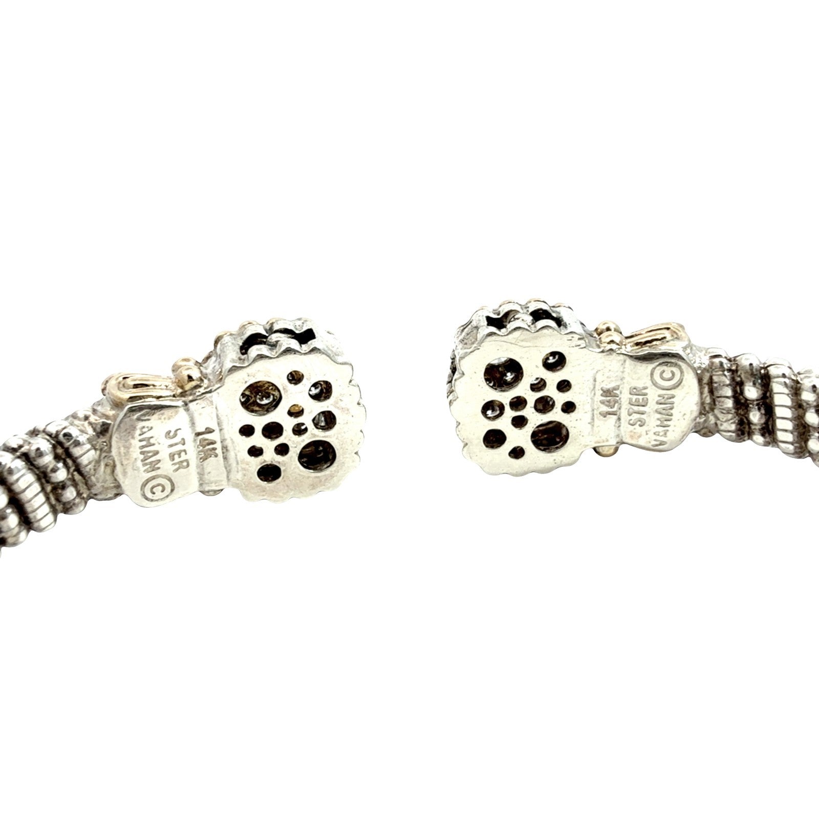 Vahan Sterling Silver 14k Yellow Gold and 0.98cttw Diamond Moire Beaded Cuff6