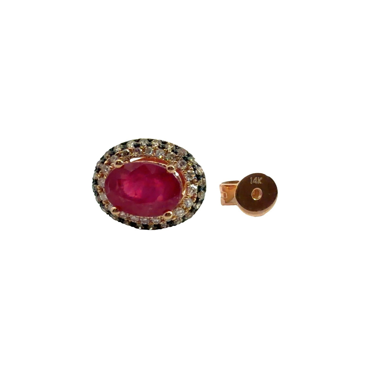 Estate 14k Rose Gold 0.44cttw Diamond & 1.87cttw Ruby Oval Halo Stud Earrings4
