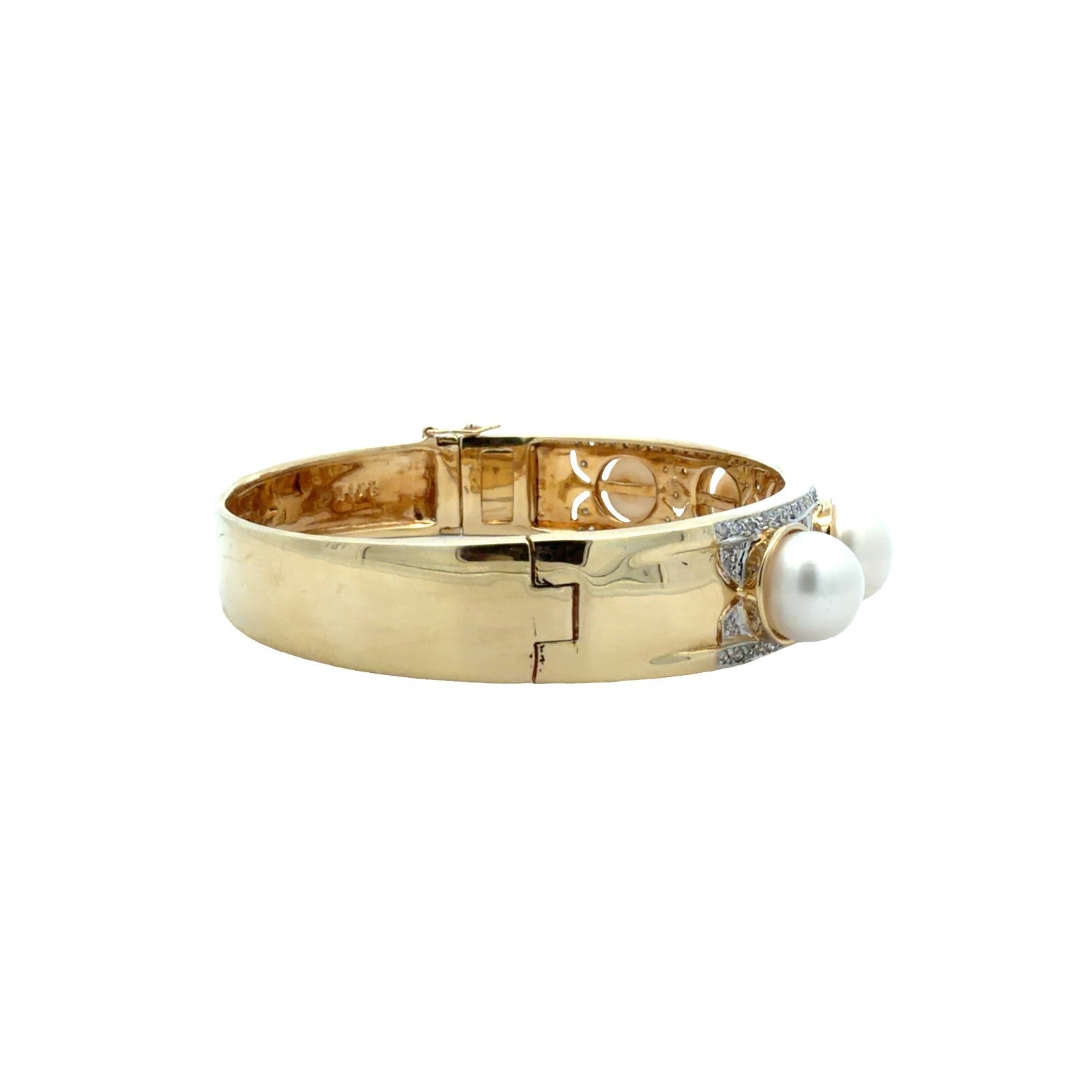 Vintage Art Deco 14k Yellow Gold Five Pearl & 0.53cttw Diamond Bangle0