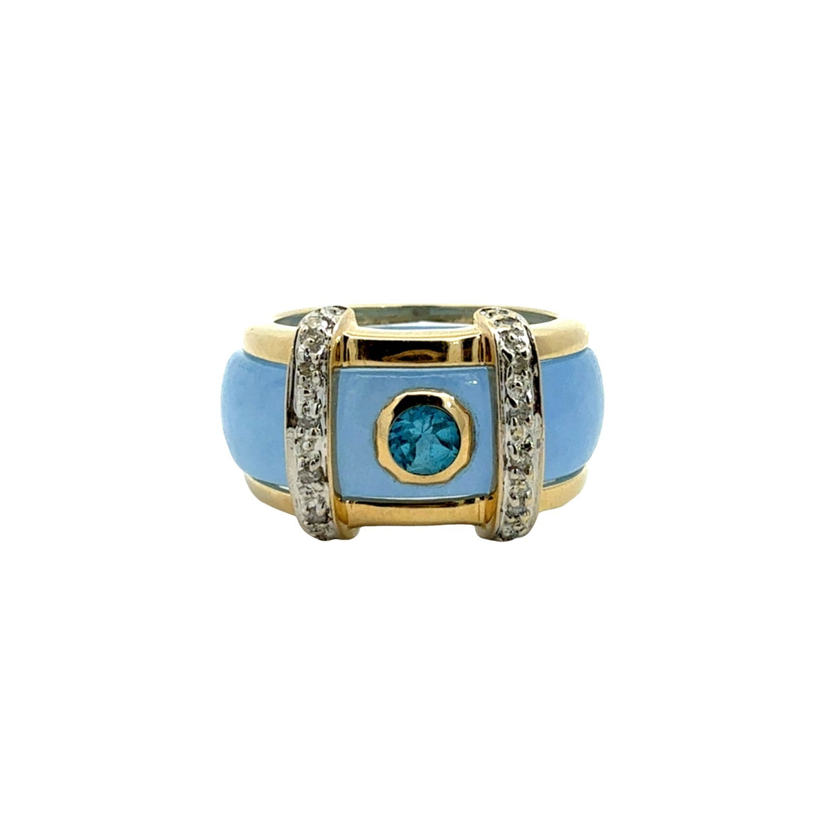 Vintage 14k Yellow Gold 0.07cttw Diamond and Interchangeable Jade Ring Set7