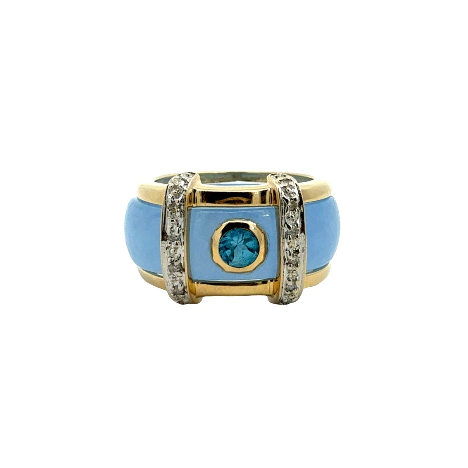 Vintage 14k Yellow Gold 0.07cttw Diamond and Interchangeable Jade Ring Set7