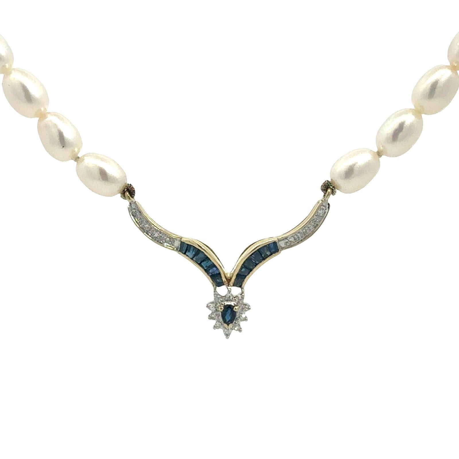 14k Yellow Gold 0.33cttw Sapphire and 0.11cttw Diamond Pearl Necklace1