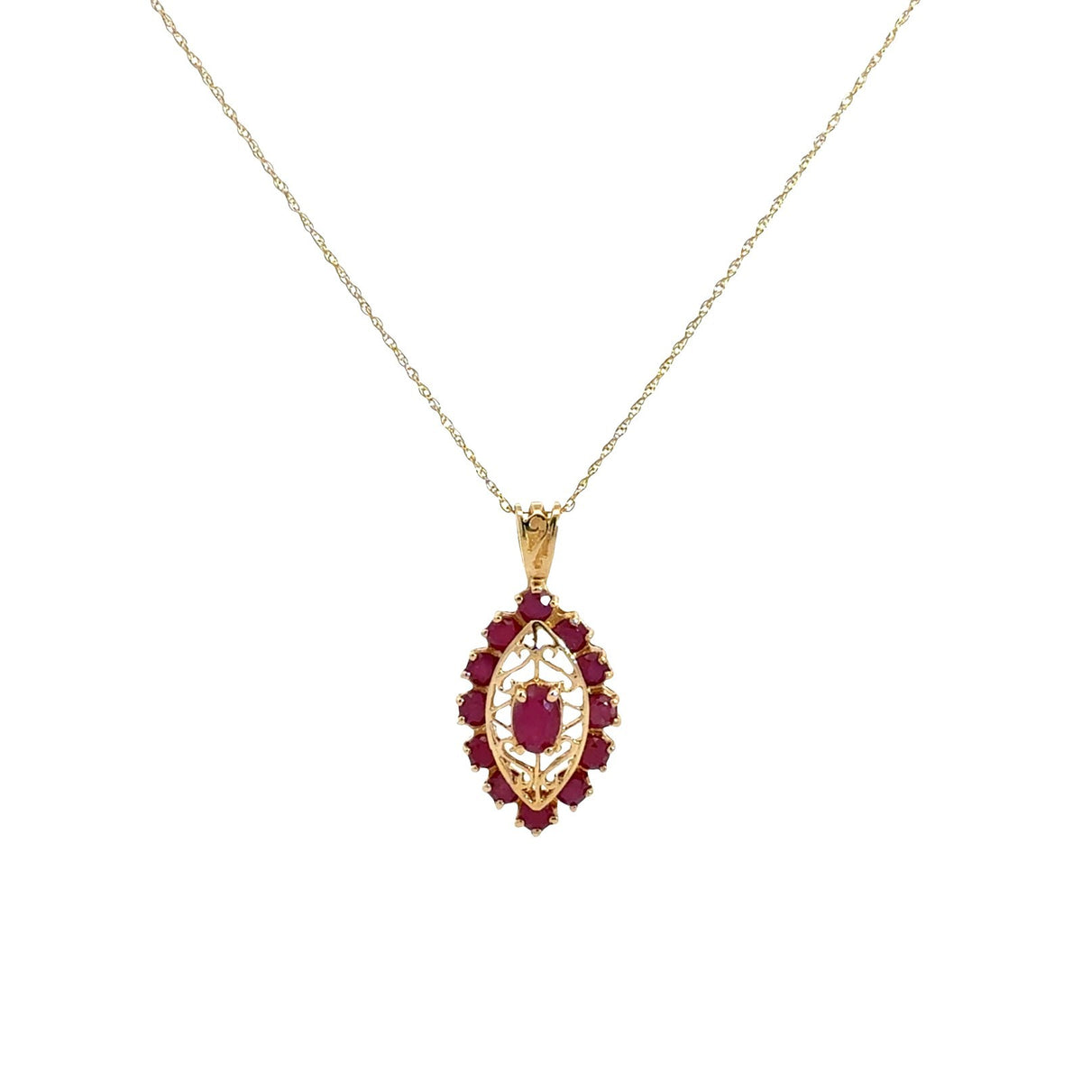 Vintage 14k Yellow Gold 1.83cttw Ruby Openwork Pendant Necklace 18" 0
