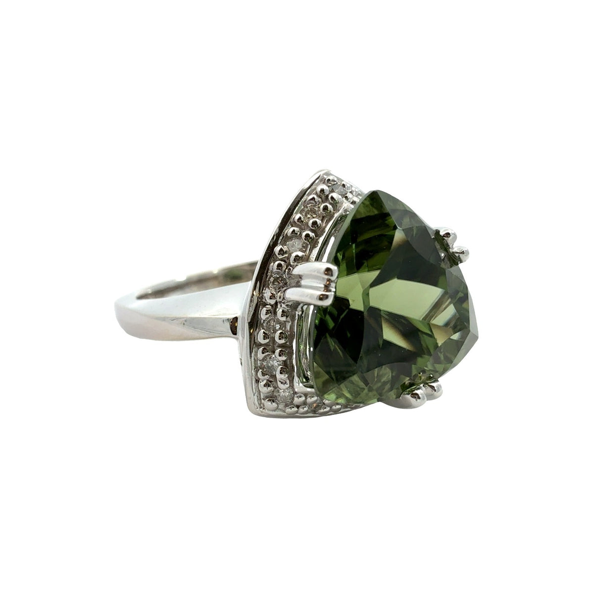 14k White Gold Trillion-Cut 6.57tcw Green Diopside and 0.18cttw Diamond Ring1
