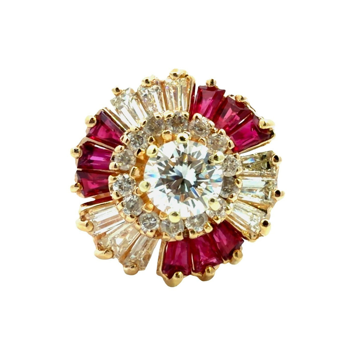 14k Yellow Gold 0.29ctw Ruby and 1.63ctw Diamond Floral Cocktail Ring Size 70
