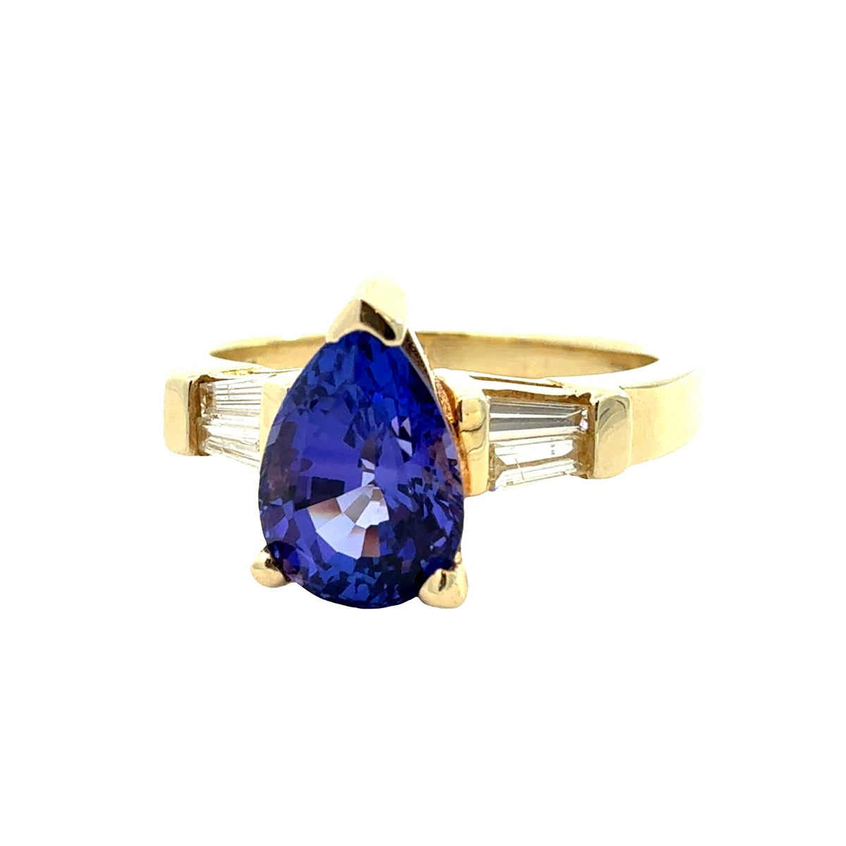 14k Yellow Gold Ring with 1.83ctw Pear Tanzanite and 0.24ctw Diamonds Size 6.51