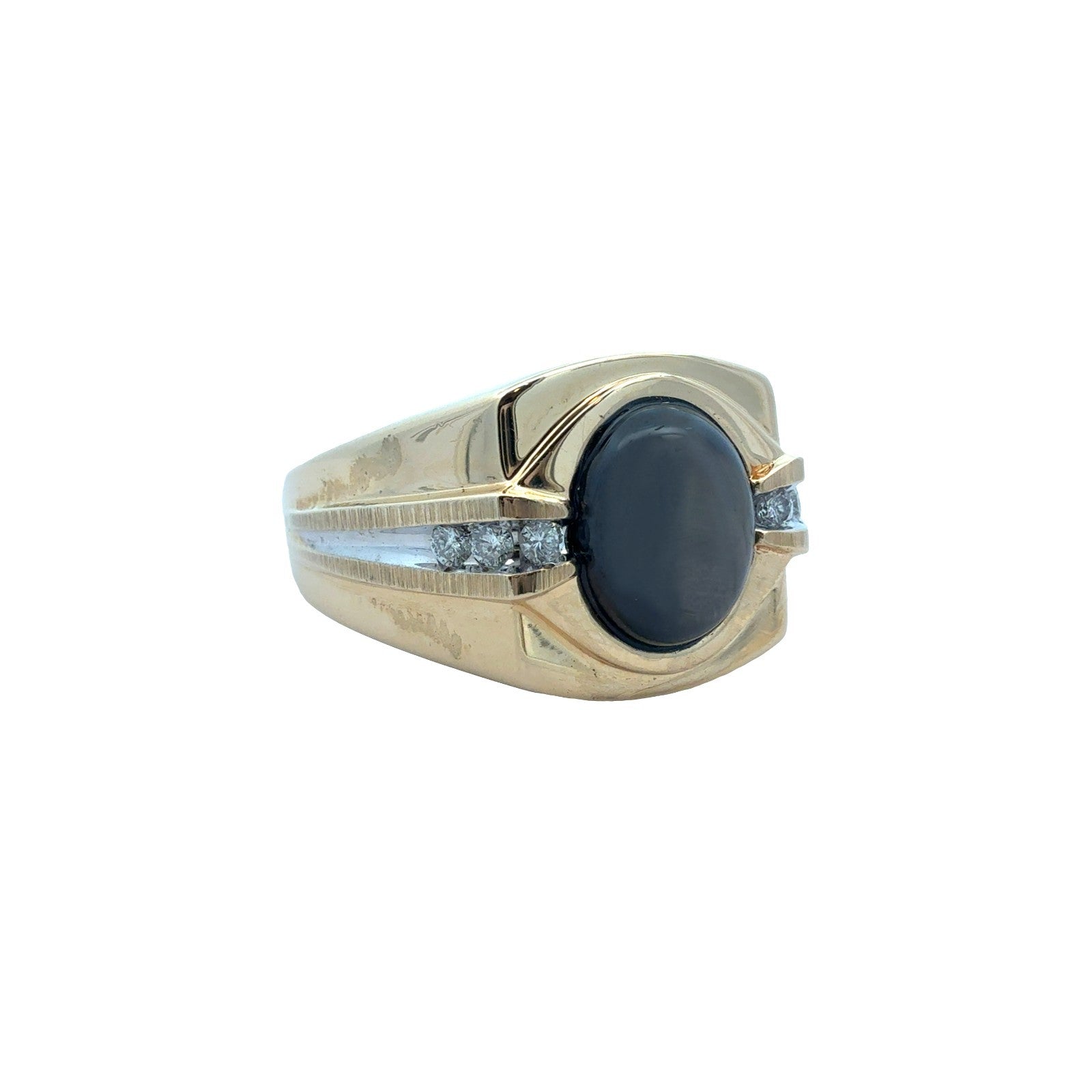 14k Yellow Gold 0.73tcw Black Sapphire & 0.14cttw Diamond Men's Ring Size 10.51