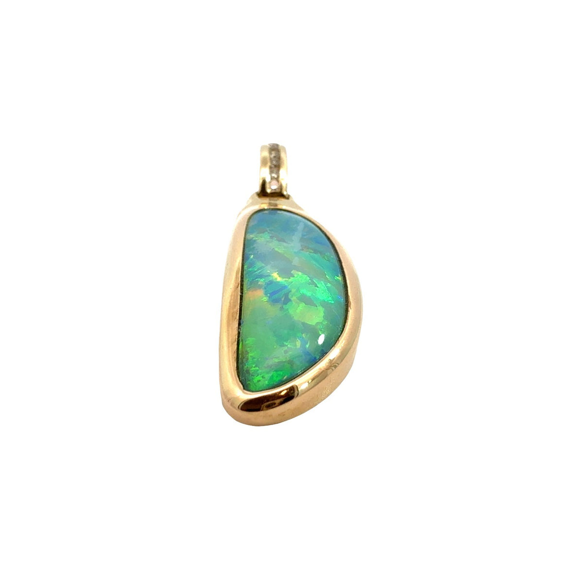 14k Yellow Gold Blue Opal and 0.08cttw Diamond Enhancer Pendant1