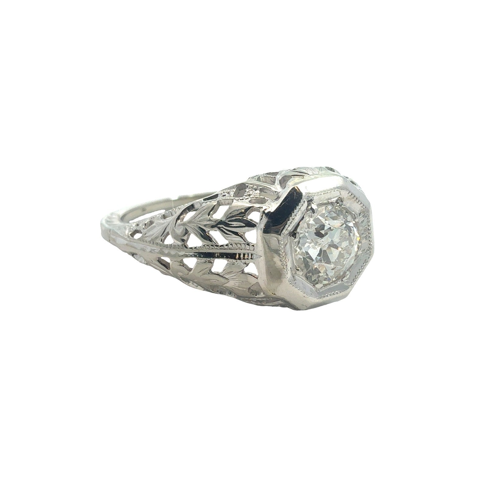 Vintage 18k White Gold Solitaire Euro Cut 0.58ctw Diamond Engagement Ring Size 62