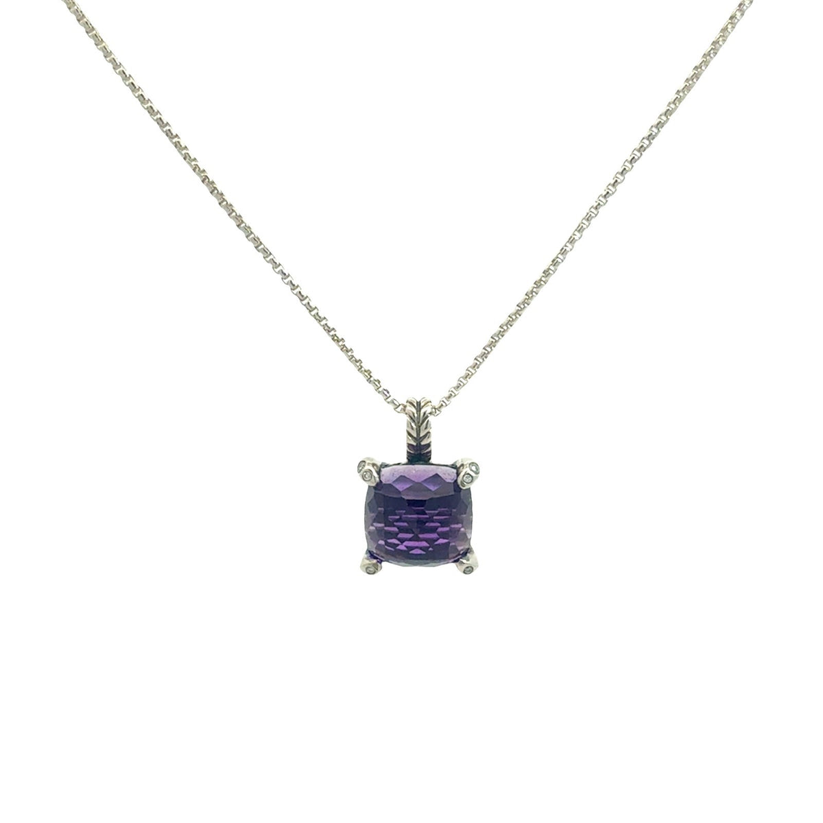 David Yurman Sterling Silver 2.00tcw Amethyst and 0.06cttw Diamond Necklace1