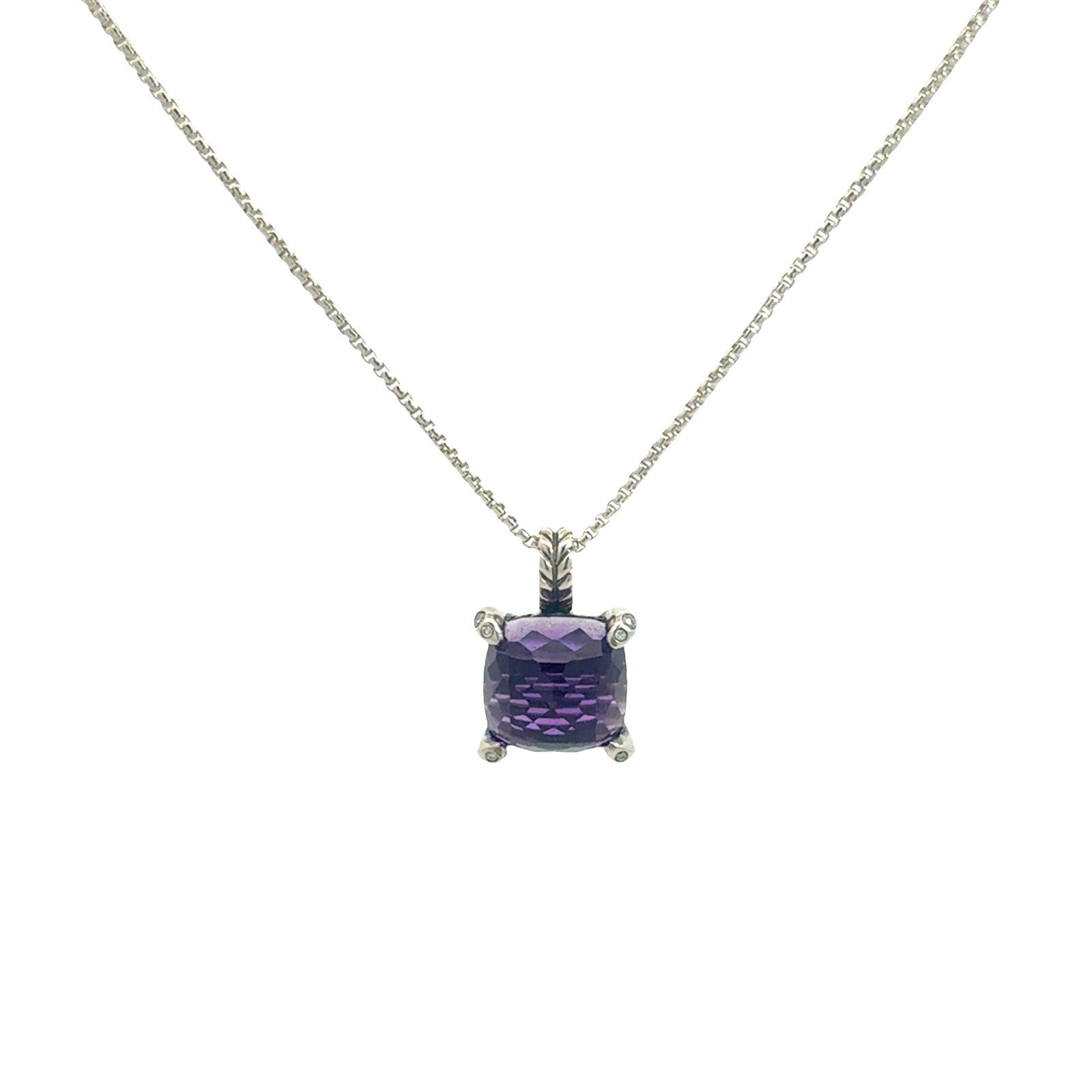 David Yurman Sterling Silver 2.00tcw Amethyst and 0.06cttw Diamond Necklace0