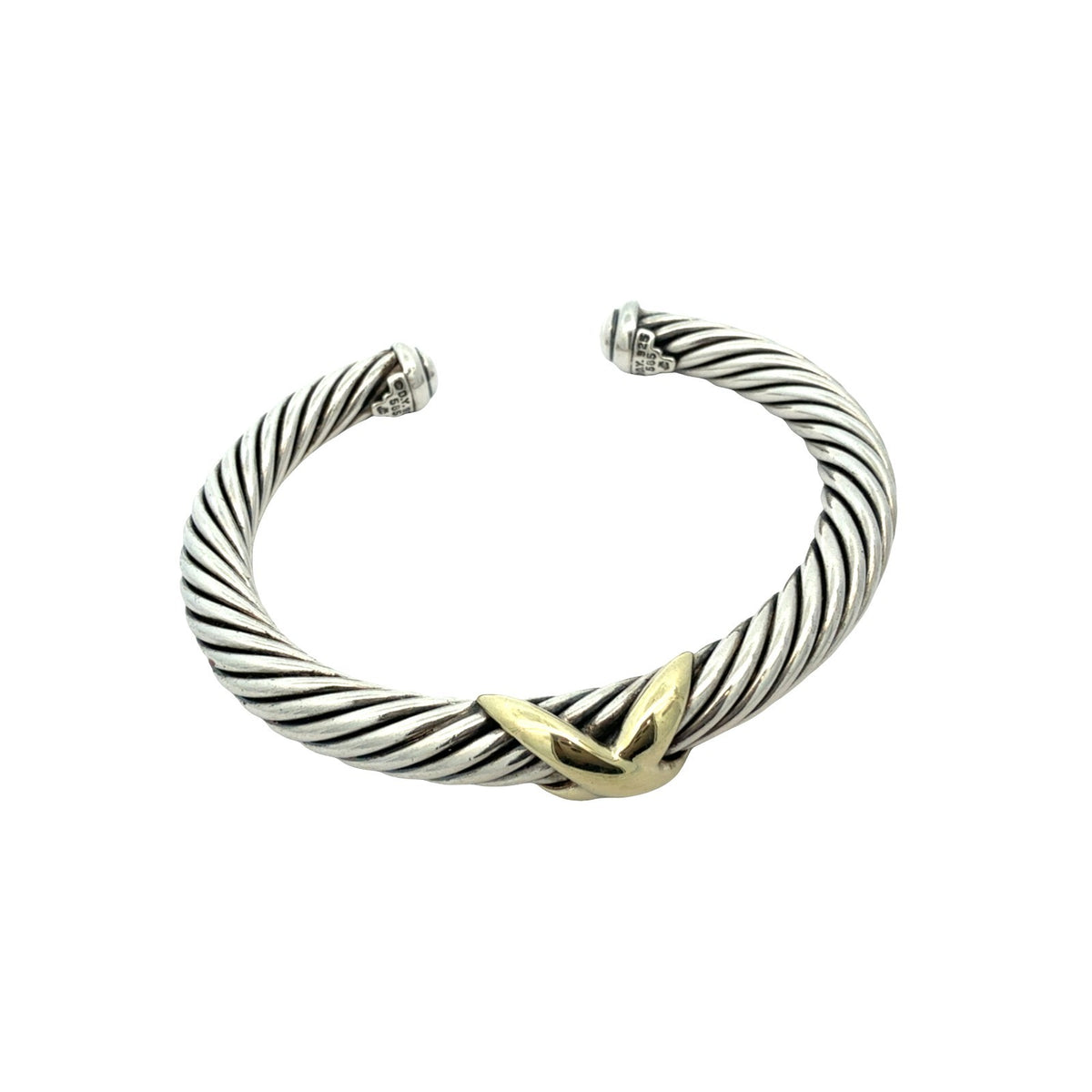 David Yurman Sterling Silver & 14k Yellow Gold Twisted Cable X Cuff Bracelet M1