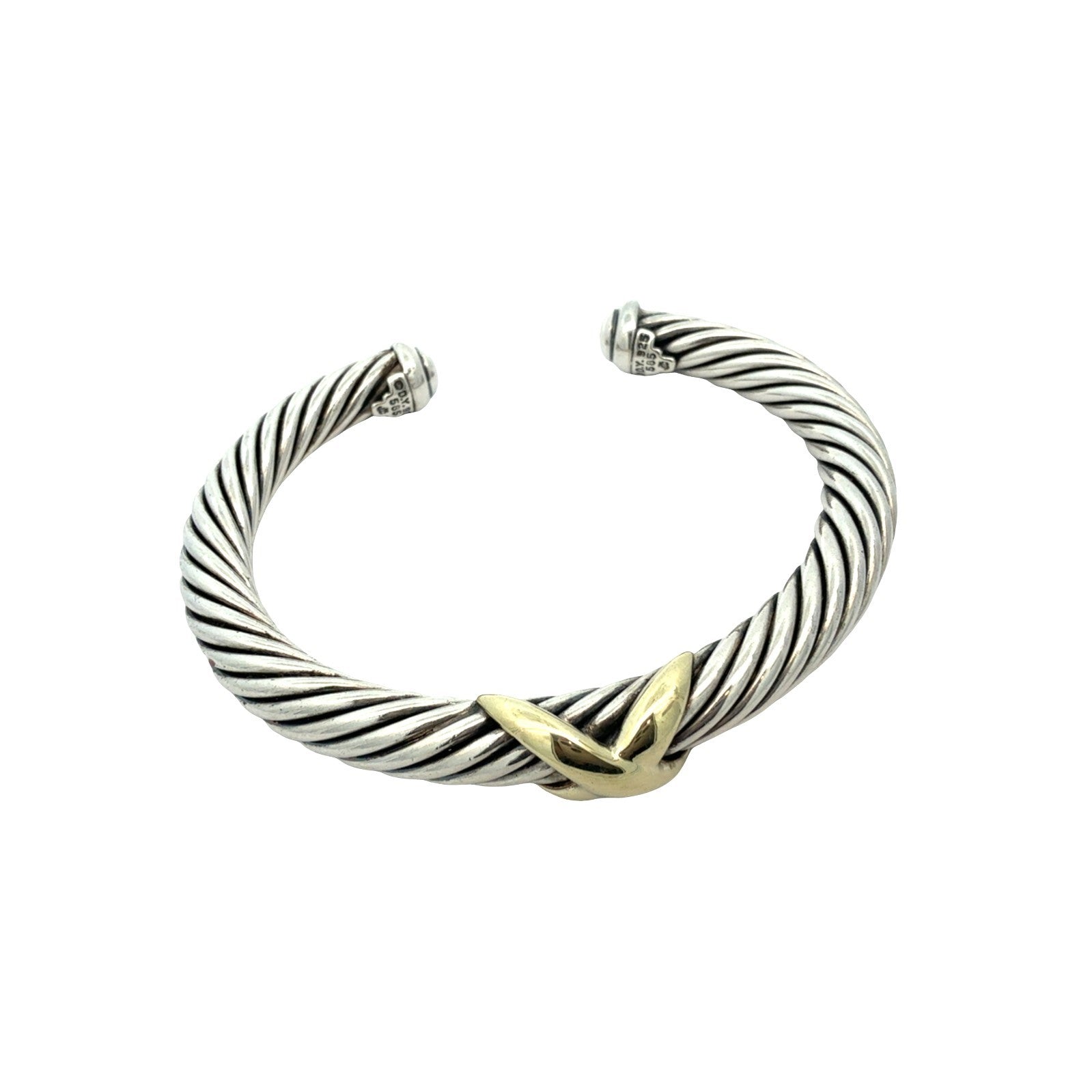 David Yurman Sterling Silver & 14k Yellow Gold Twisted Cable X Cuff Bracelet M0