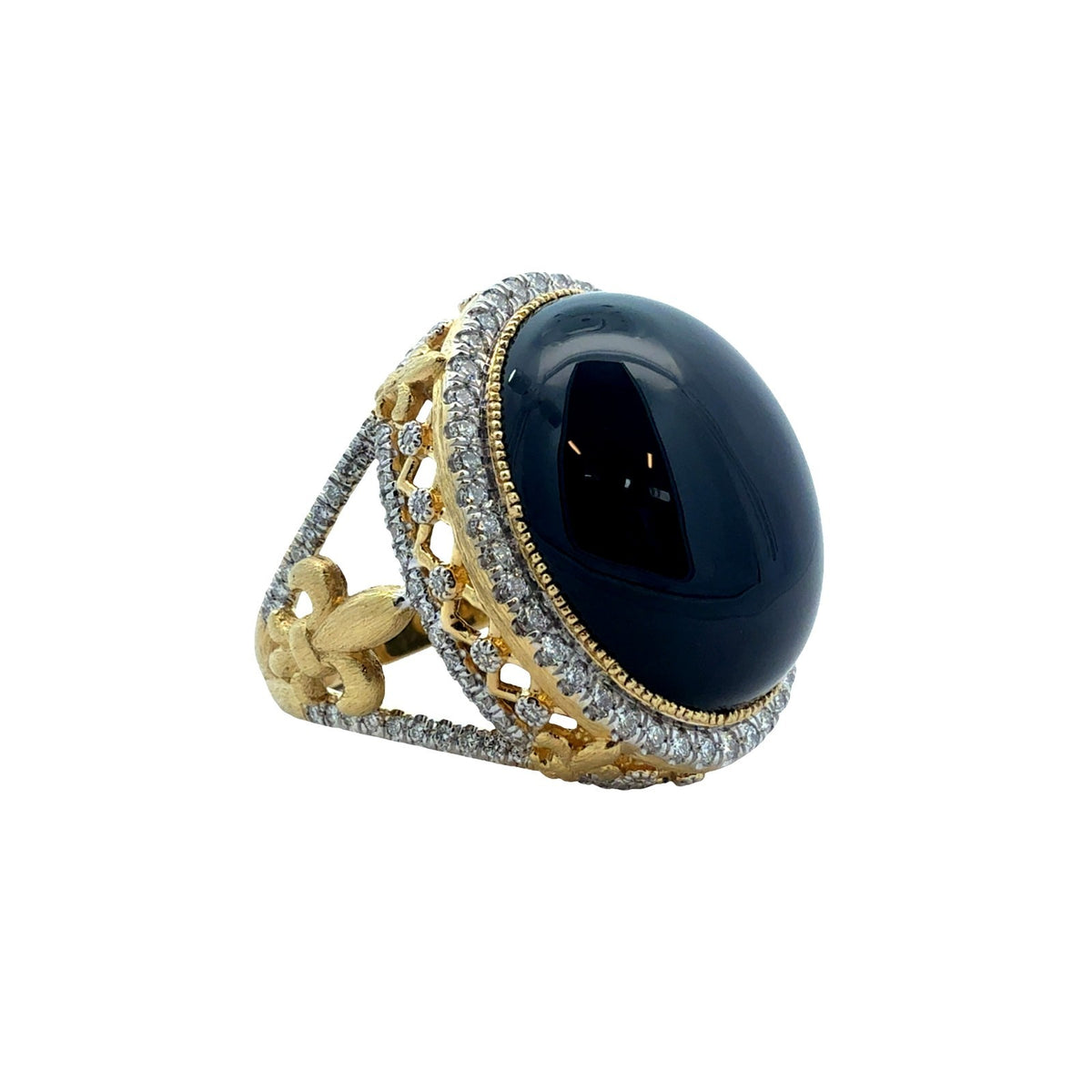 18k Yellow Gold Large Oval Onyx &amp; 0.98ctw Diamond Cocktail Ring Size 6.50