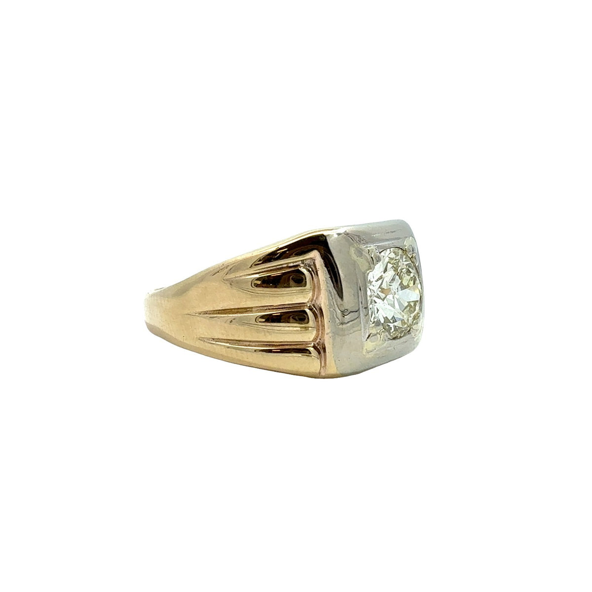 Vintage 13k Multi-Tone Gold 1.60tcw Euro Cut Diamond Men's Ring1