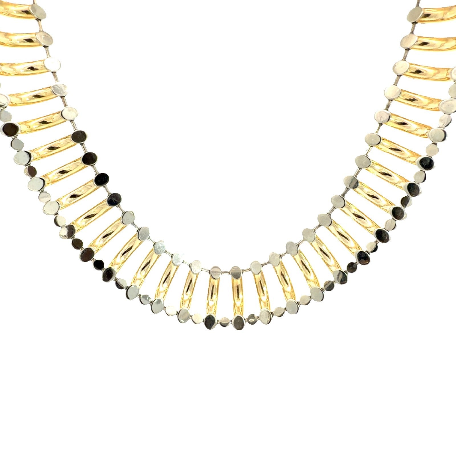 18k Yellow Gold Two-Tone Articulated Ribbed Link Chain Statement Necklace 15"2