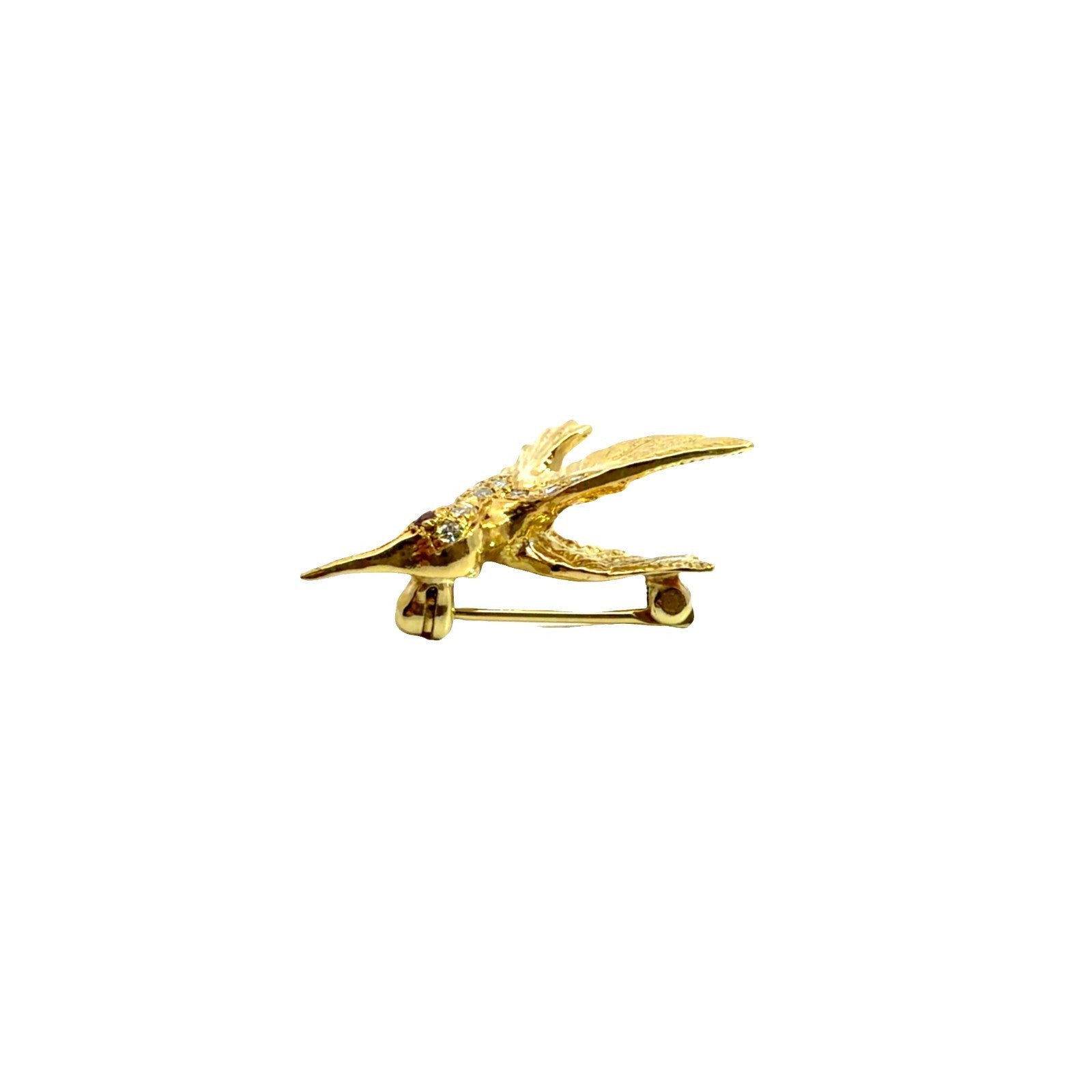 Vintage 18k Yellow Gold 0.18cttw Diamond & 0.01tcw Ruby Hummingbird Pin3