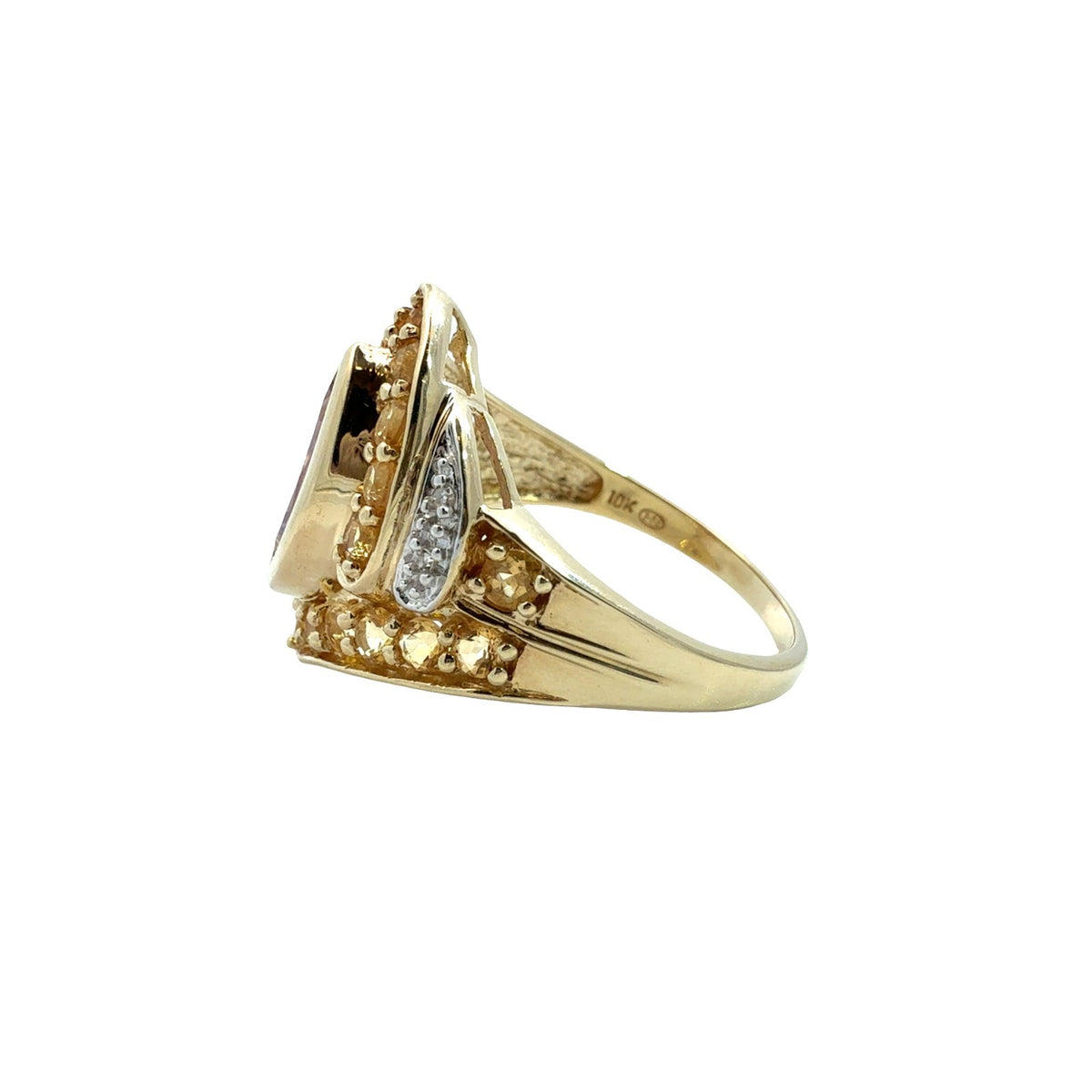 Vintage 10k Yellow Gold 1.10tcw Amethyst 1.10cttw Citrine 0.02cttw Diamond Ring4