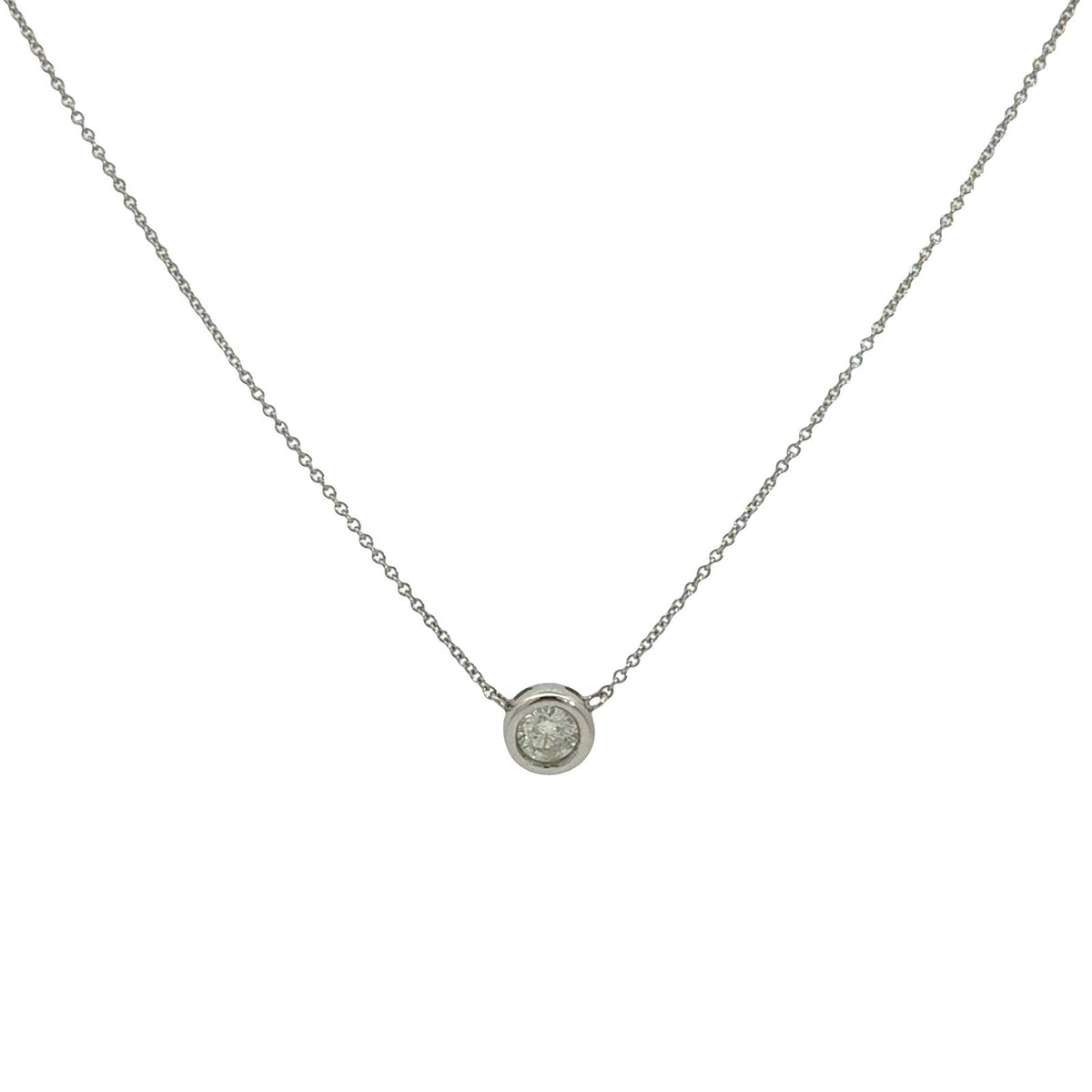 14k White Gold 0.52tcw Diamond Round Bezel-Set Solitaire Necklace0