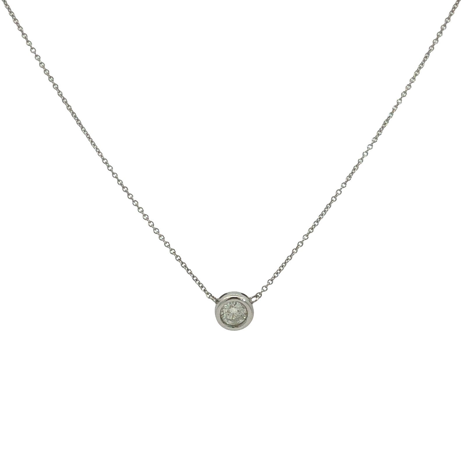 14k White Gold 0.52tcw Diamond Round Bezel-Set Solitaire Necklace1
