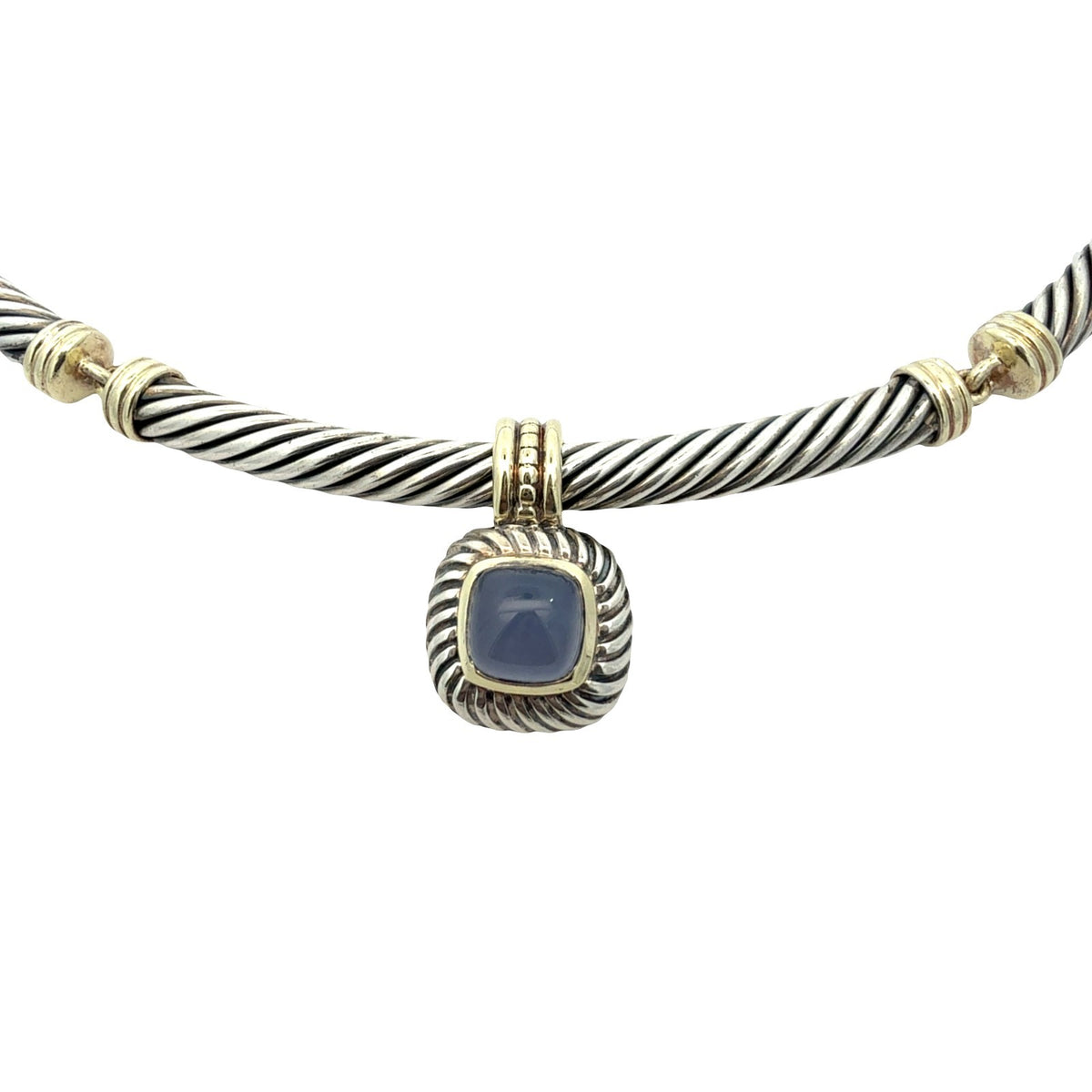 David Yurman Sterling Silver & 14k Twisted Cable Moonstone Pendant Choker1