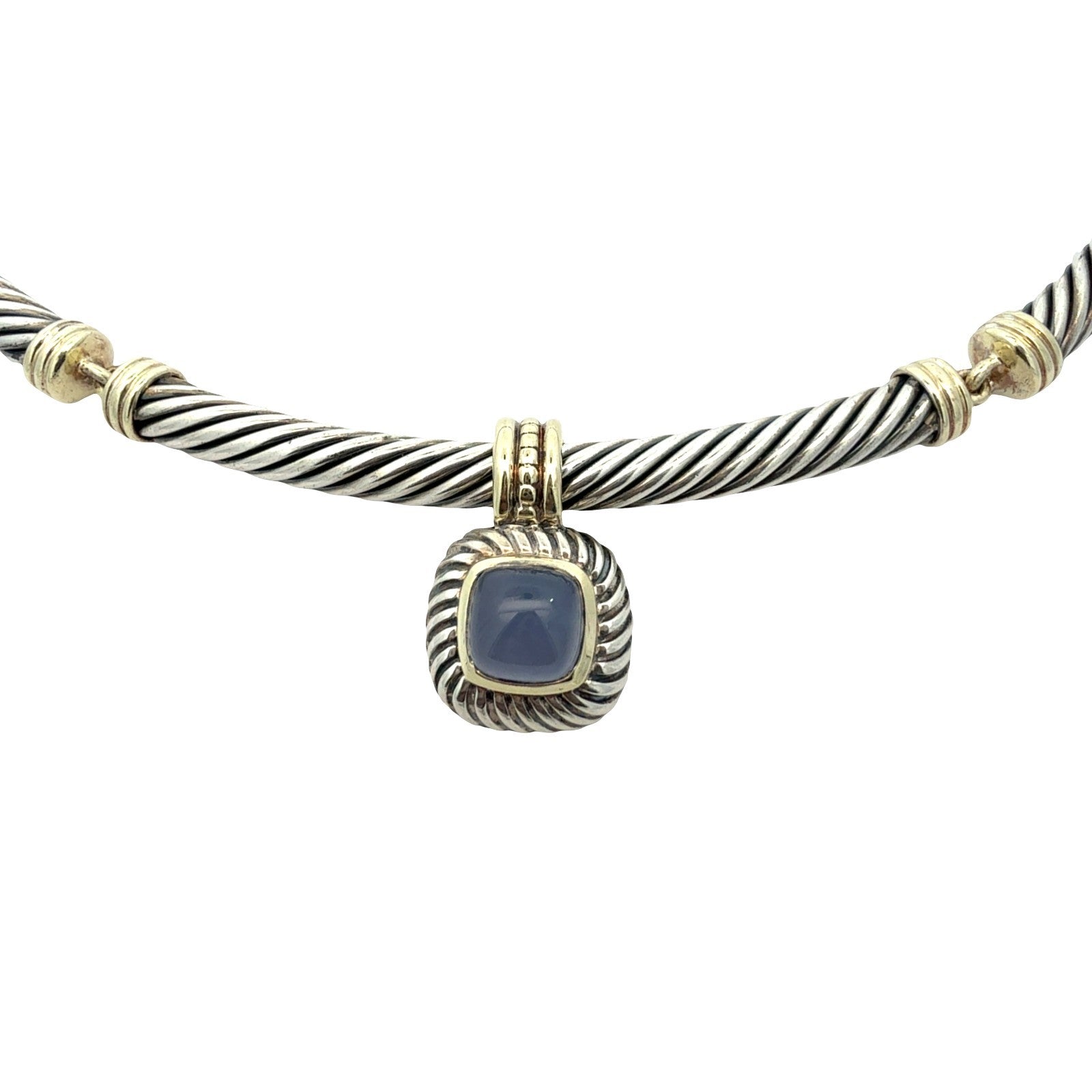 David Yurman Sterling Silver & 14k Twisted Cable Moonstone Pendant Choker1