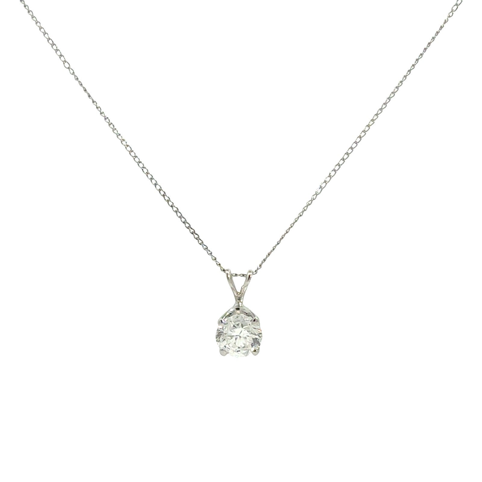 14k White Gold 0.84tcw Diamond Round Solitaire Pendant Necklace0