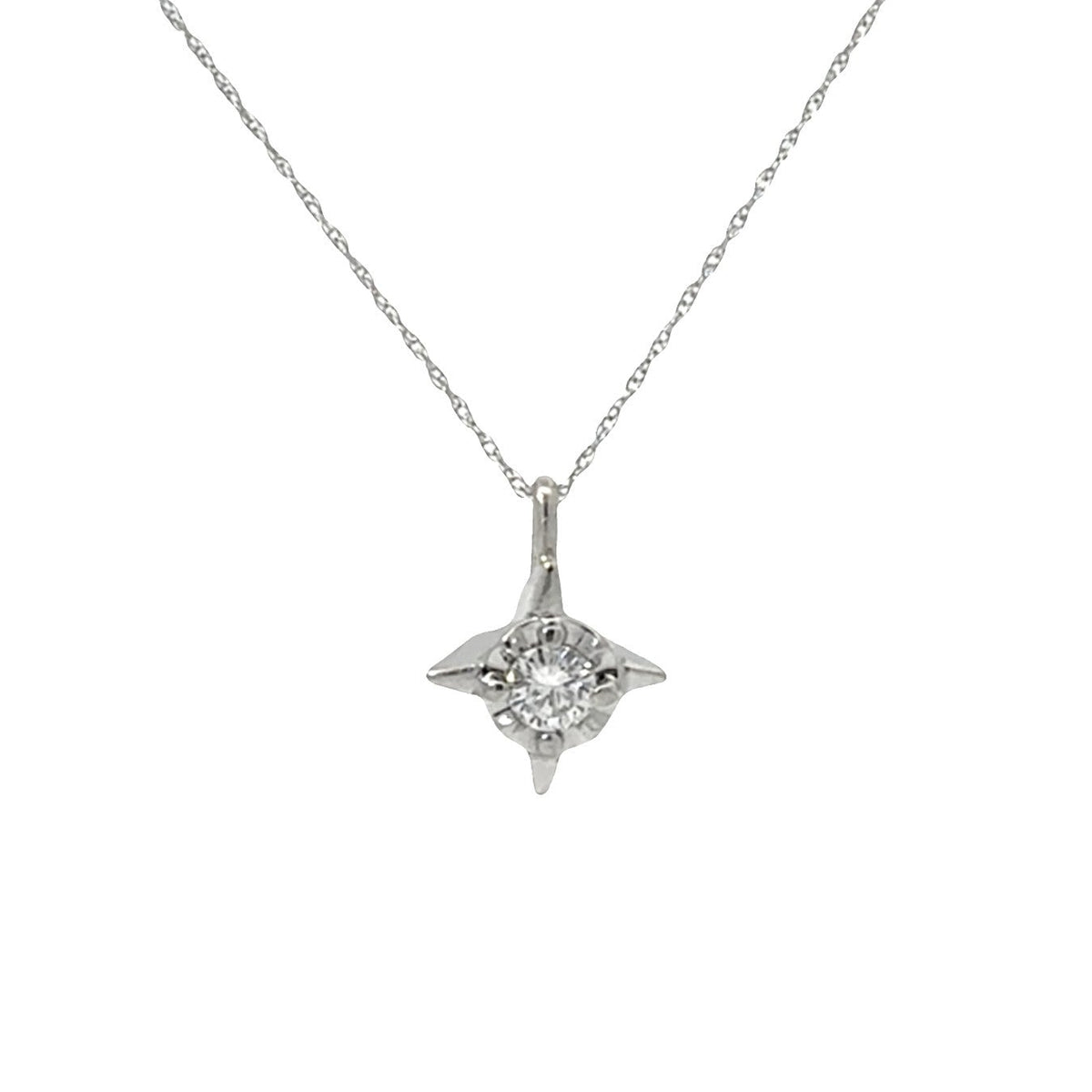 14k White Gold 0.21ctw Diamond Solitaire Pendant Necklace0