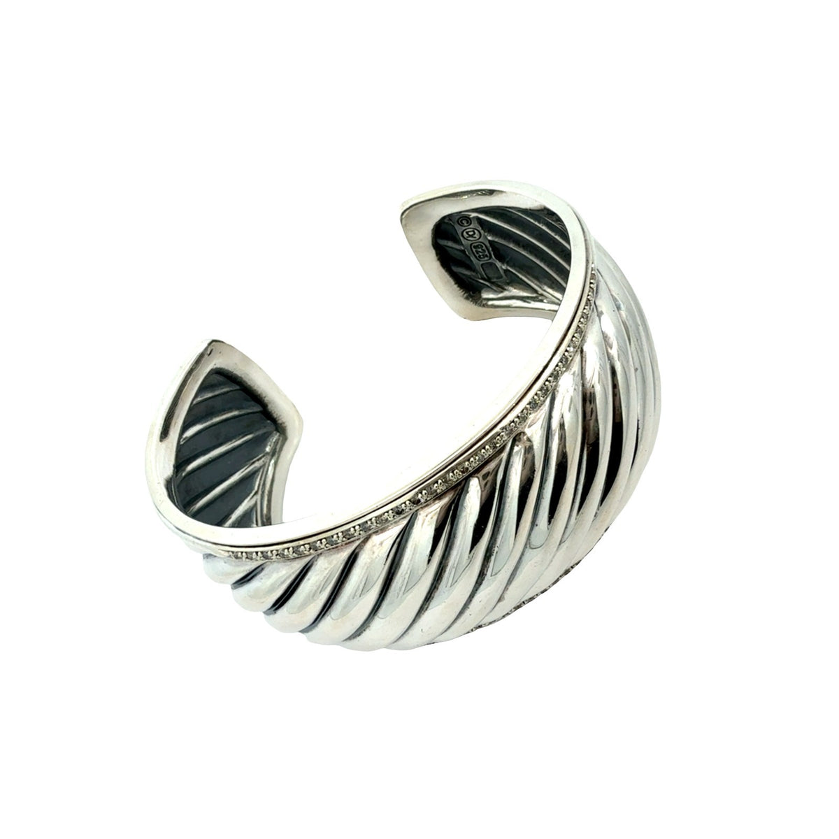 David Yurman Sterling Silver and Diamond Sculpted Cable Cuff Bracelet 1