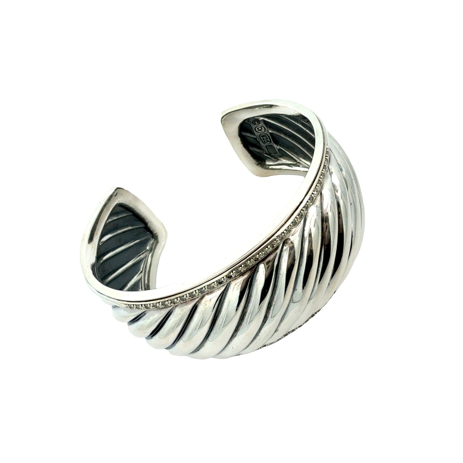David Yurman Sterling Silver and Diamond Sculpted Cable Cuff Bracelet 1