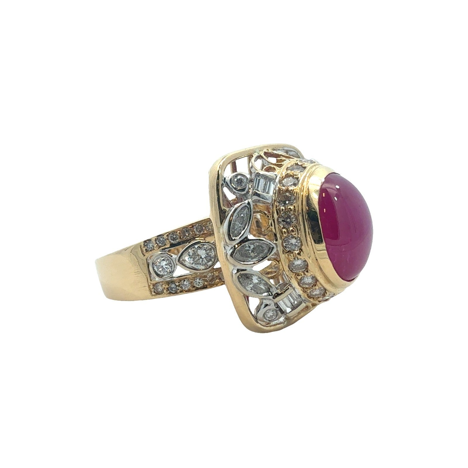 18k Yellow Gold Two Toned 1.13ctw Diamond & 5.00ctw Ruby Cocktail Ring Size 7.52
