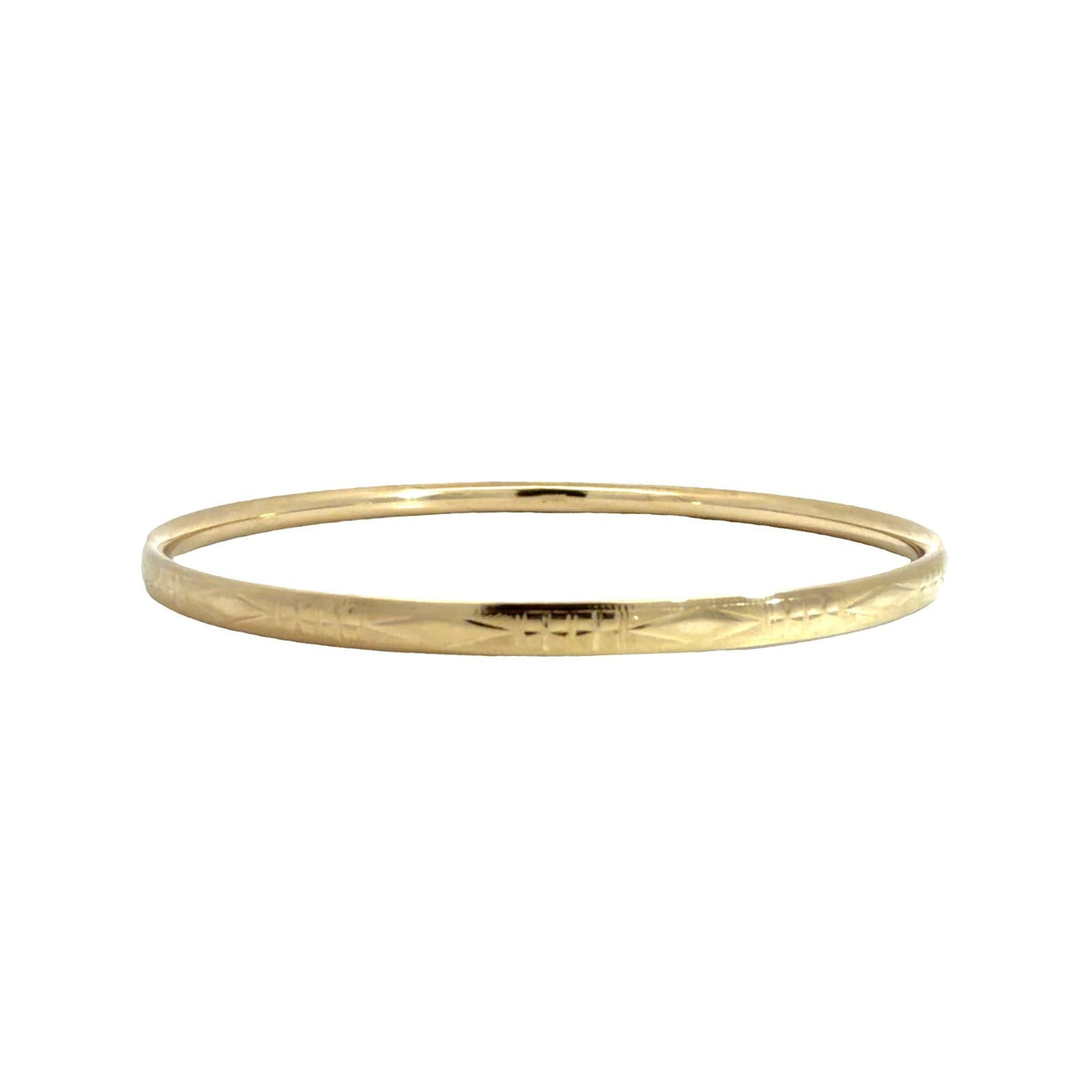 Vintage 14k Yellow Gold Etched Diamond Pattern Bangle Bracelet 8"4