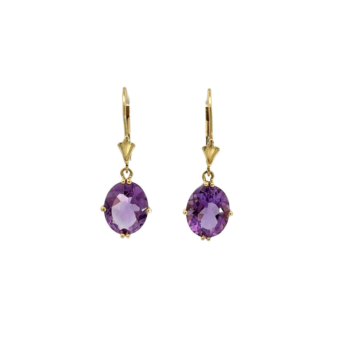 14k Yellow Gold 6.05cttw Oval Amethyst Lever-Back Drop Earrings0
