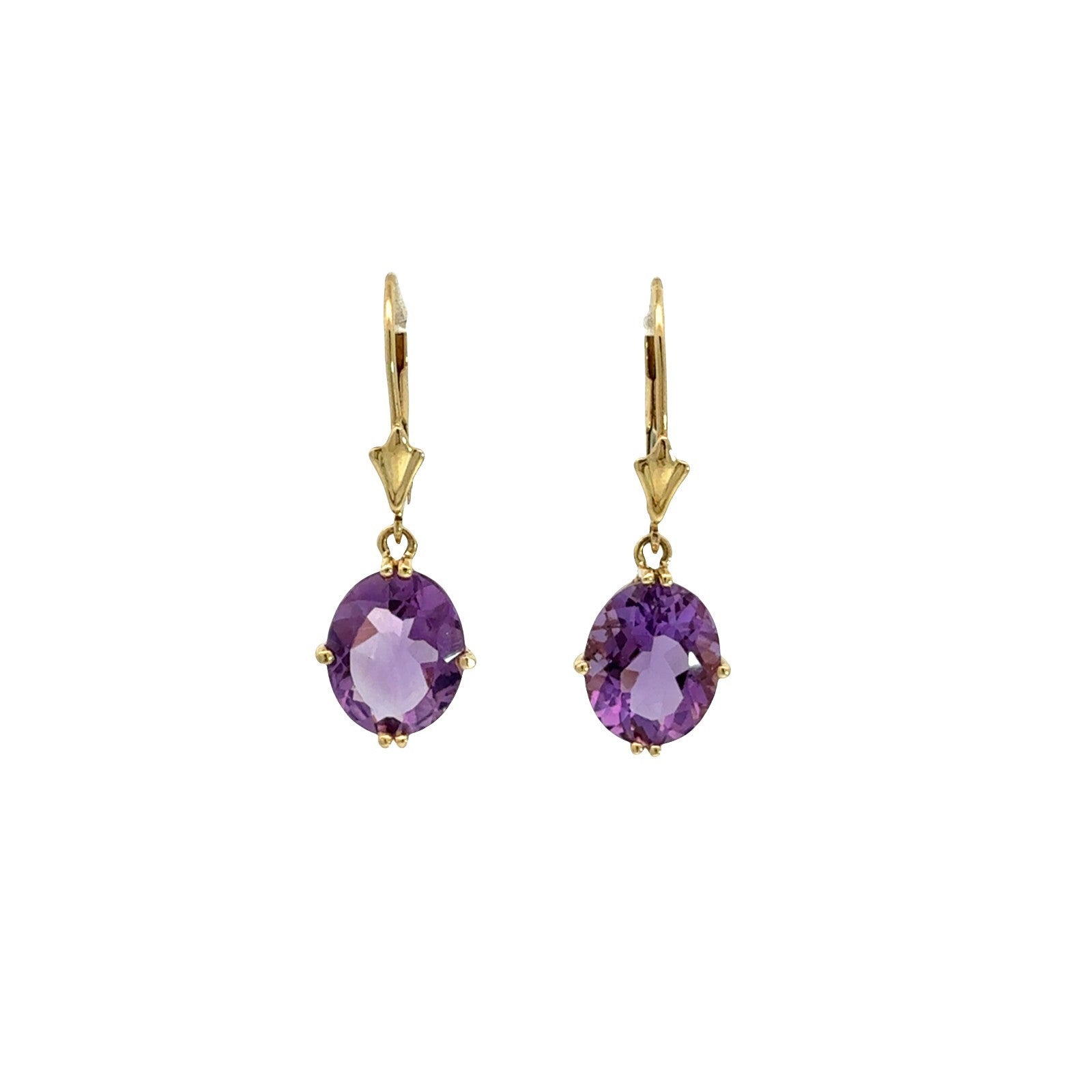 14k Yellow Gold 6.05cttw Oval Amethyst Lever-Back Drop Earrings0