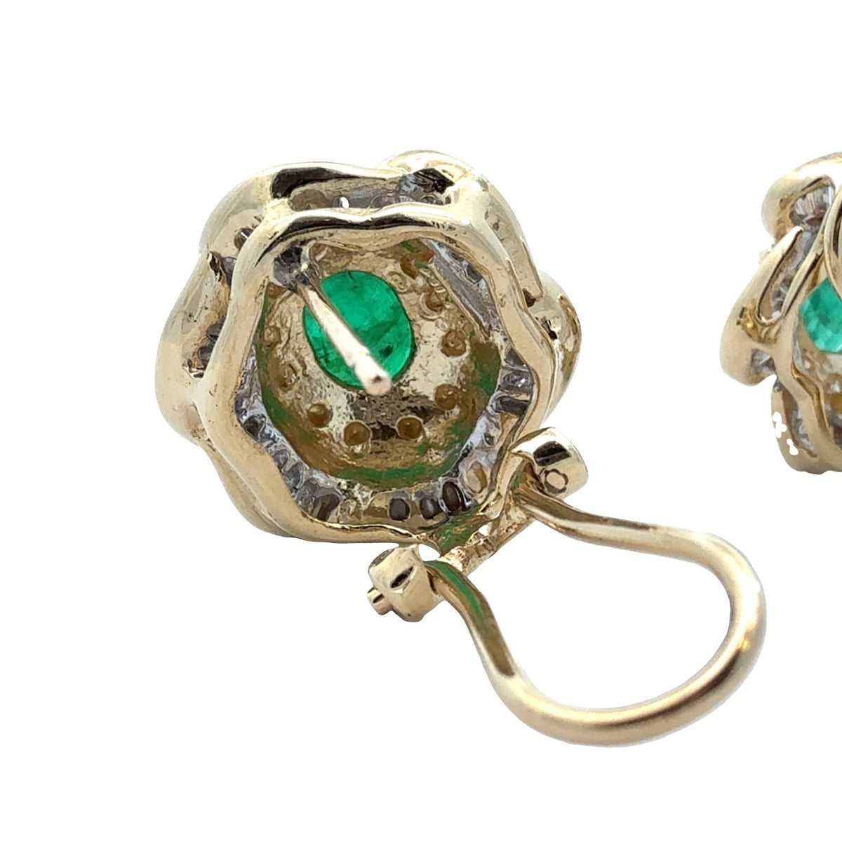 14k Yellow Gold 1.12cttw Oval Emerald and 1.44cttw Diamond Floral Halo Earrings3
