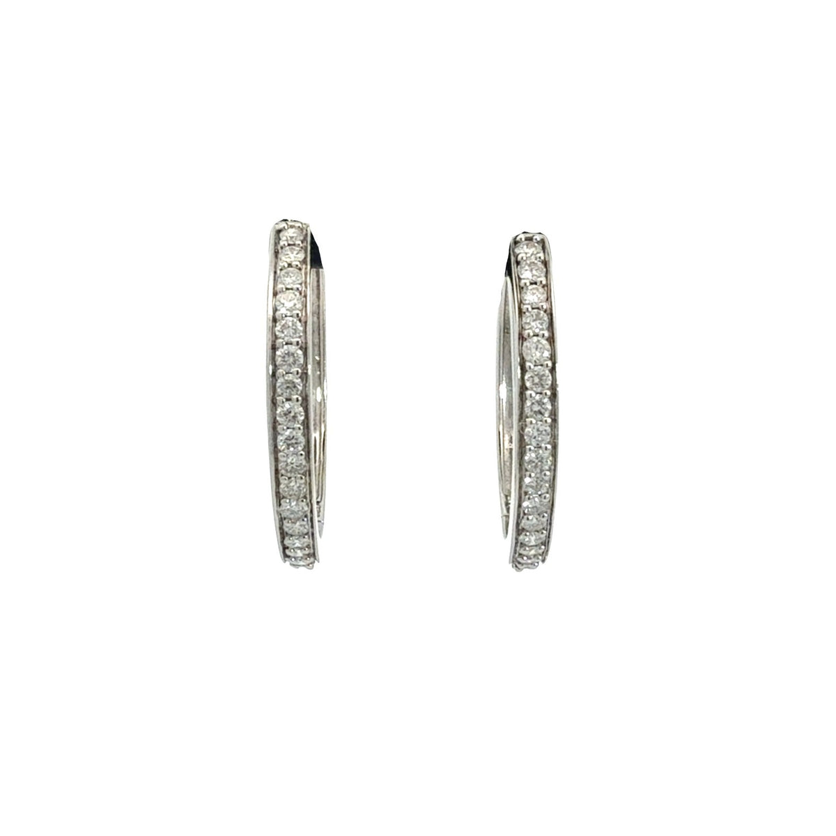 14k White Gold Round Brilliant 1.05cttw Diamond Hoop Earrings0