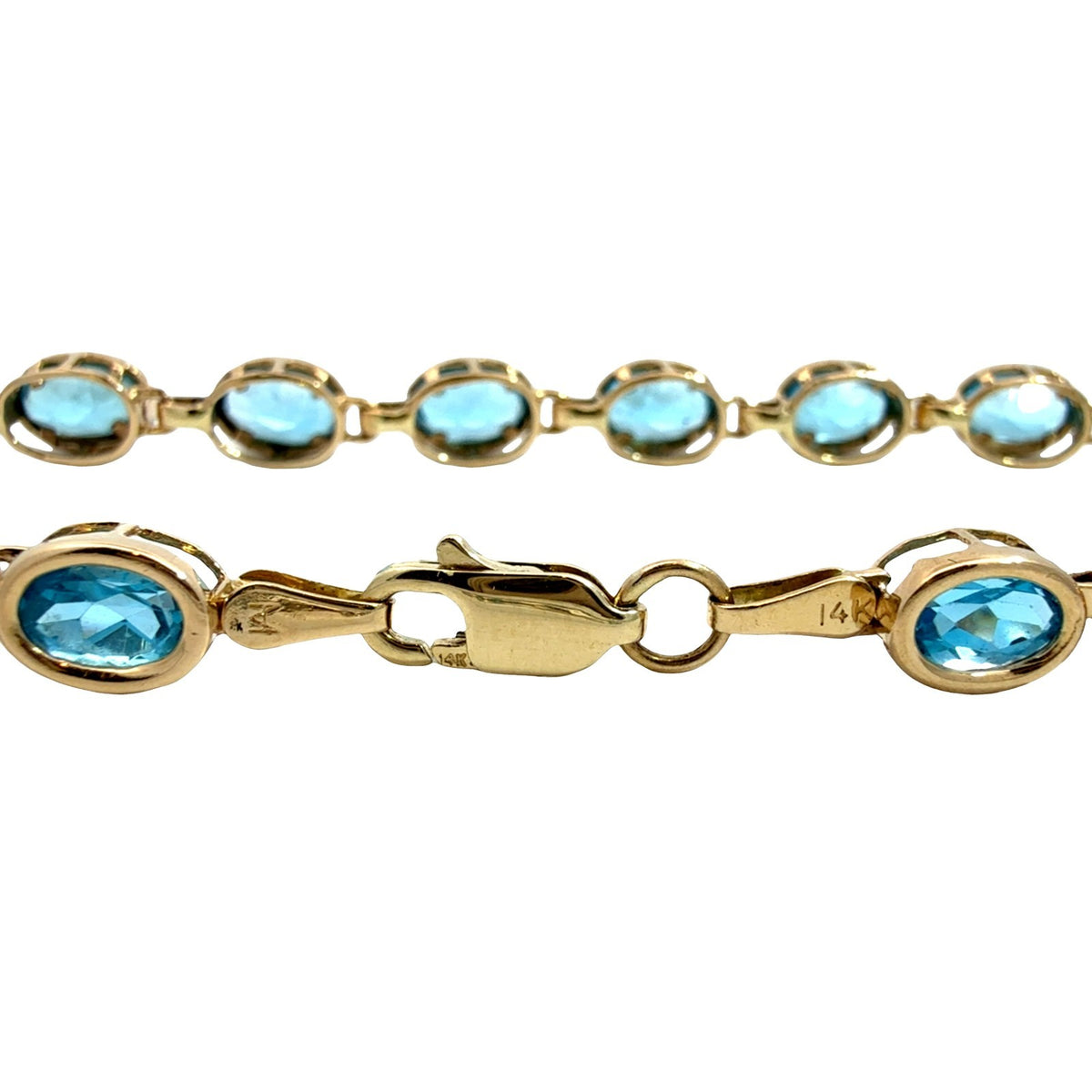 14k Yellow Gold and 7.48cttw Oval Blue Topaz Link Bracelet5
