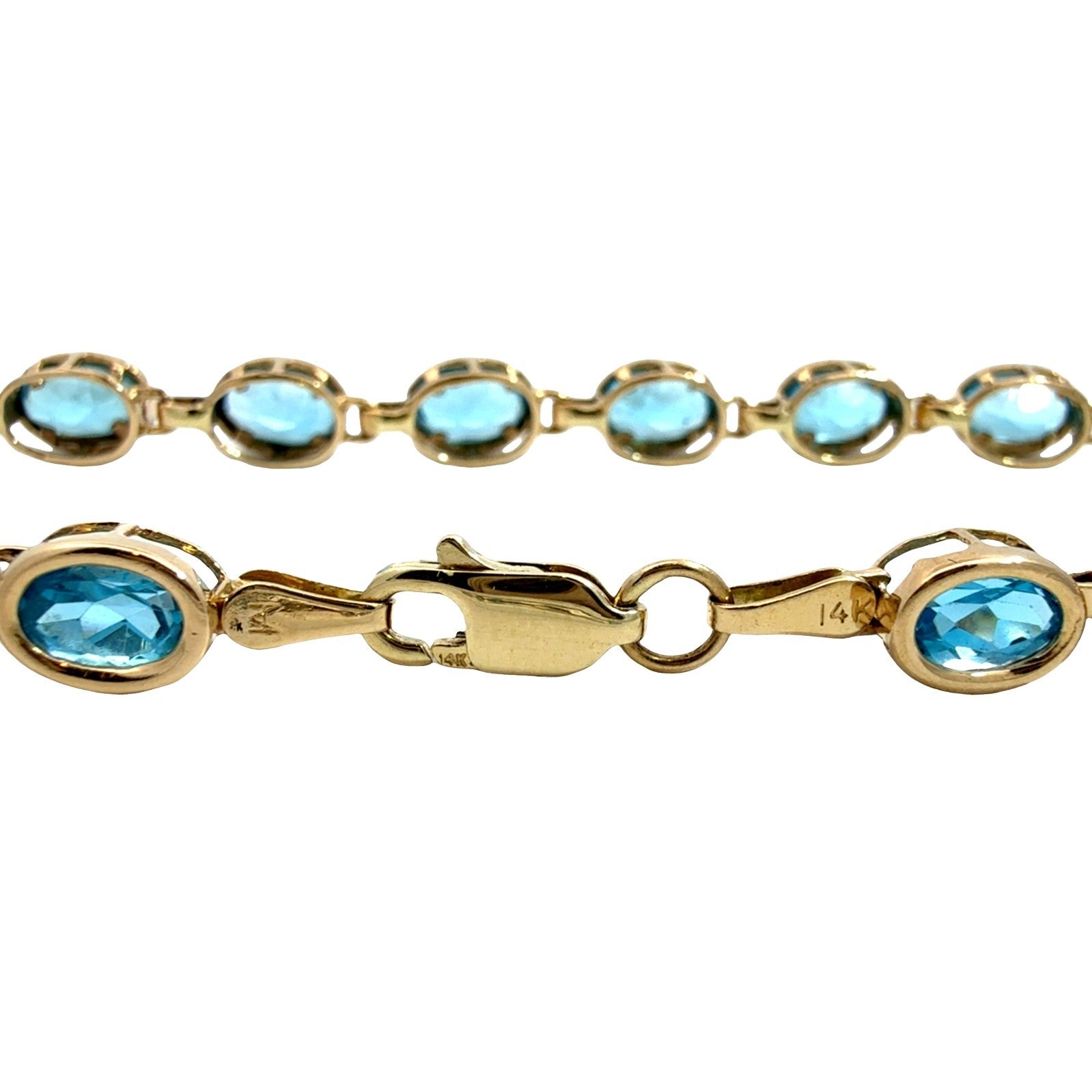 14k Yellow Gold and 7.48cttw Oval Blue Topaz Link Bracelet5