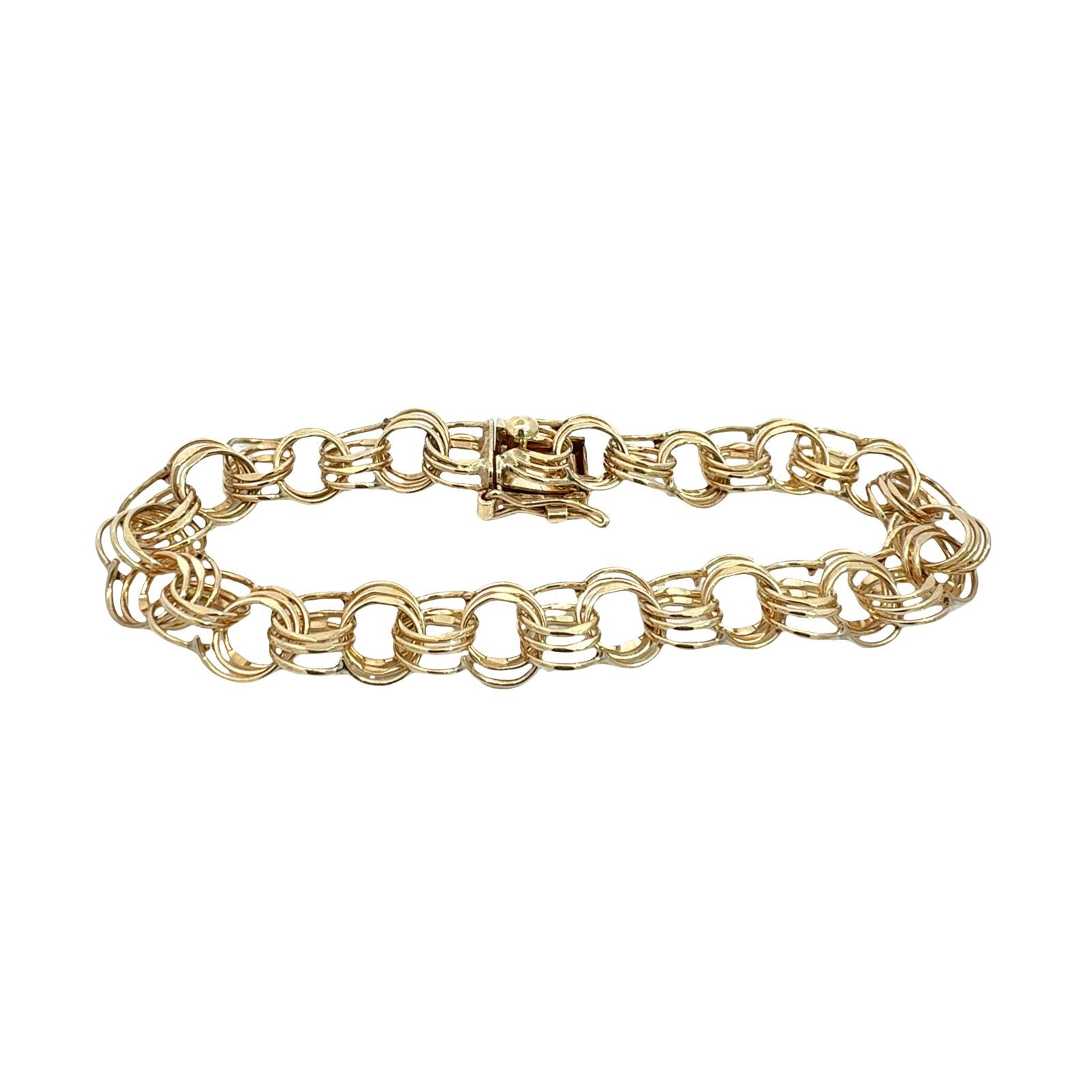 American 14k Yellow Gold Interlocking Double Link Charm Bracelet 7.5"1