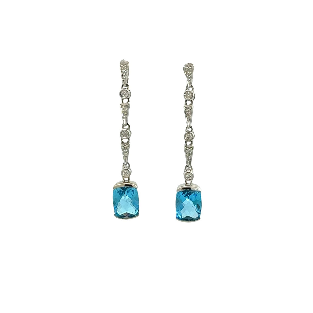 14k White Gold 4.41cttw Blue Topaz & 0.17cttw Diamond Linear Drop Earrings 5