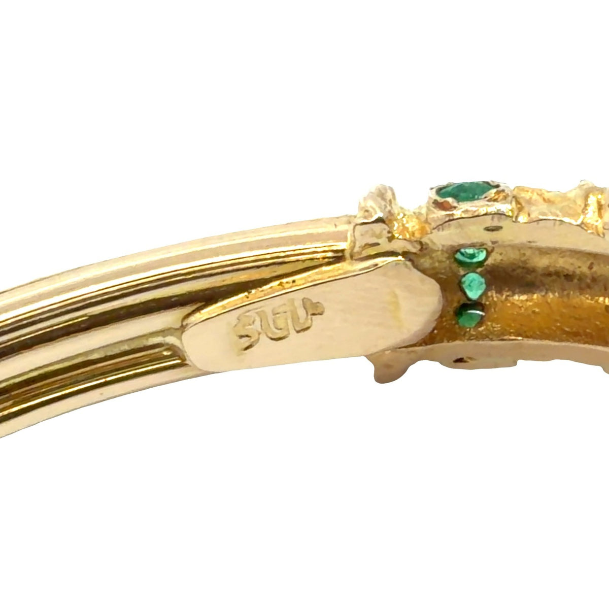 17k Yellow Gold Animal Head Bangle with Emerald Accents6