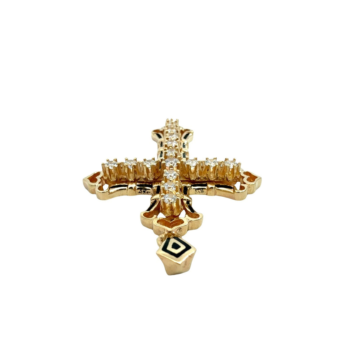 14k Yellow Gold Black Enamel and 1.08cttw Lab-Grown Diamond Cross Pendant3
