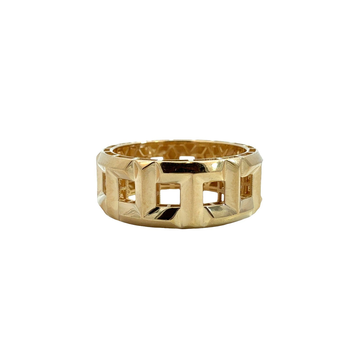 18k Yellow Gold Geometric Openwork Band Ring Size 6.753
