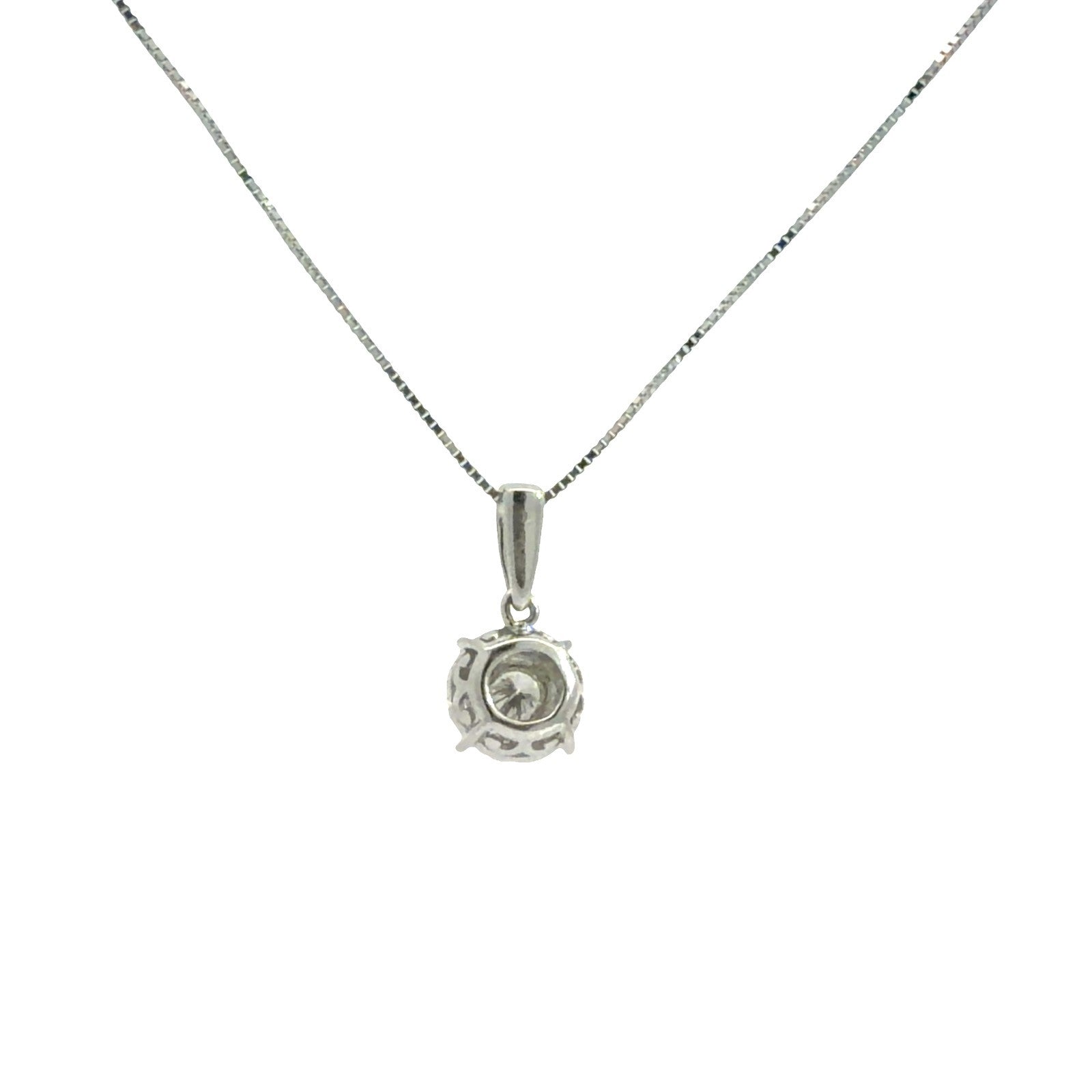 14k White Gold 0.19cttw Diamond Halo Pendant Box Chain Necklace 16"2