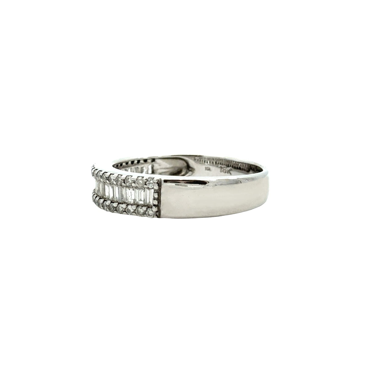 18k White Gold Round and Baguette 0.82cttw Diamond Half Eternity Ring Size 7.753